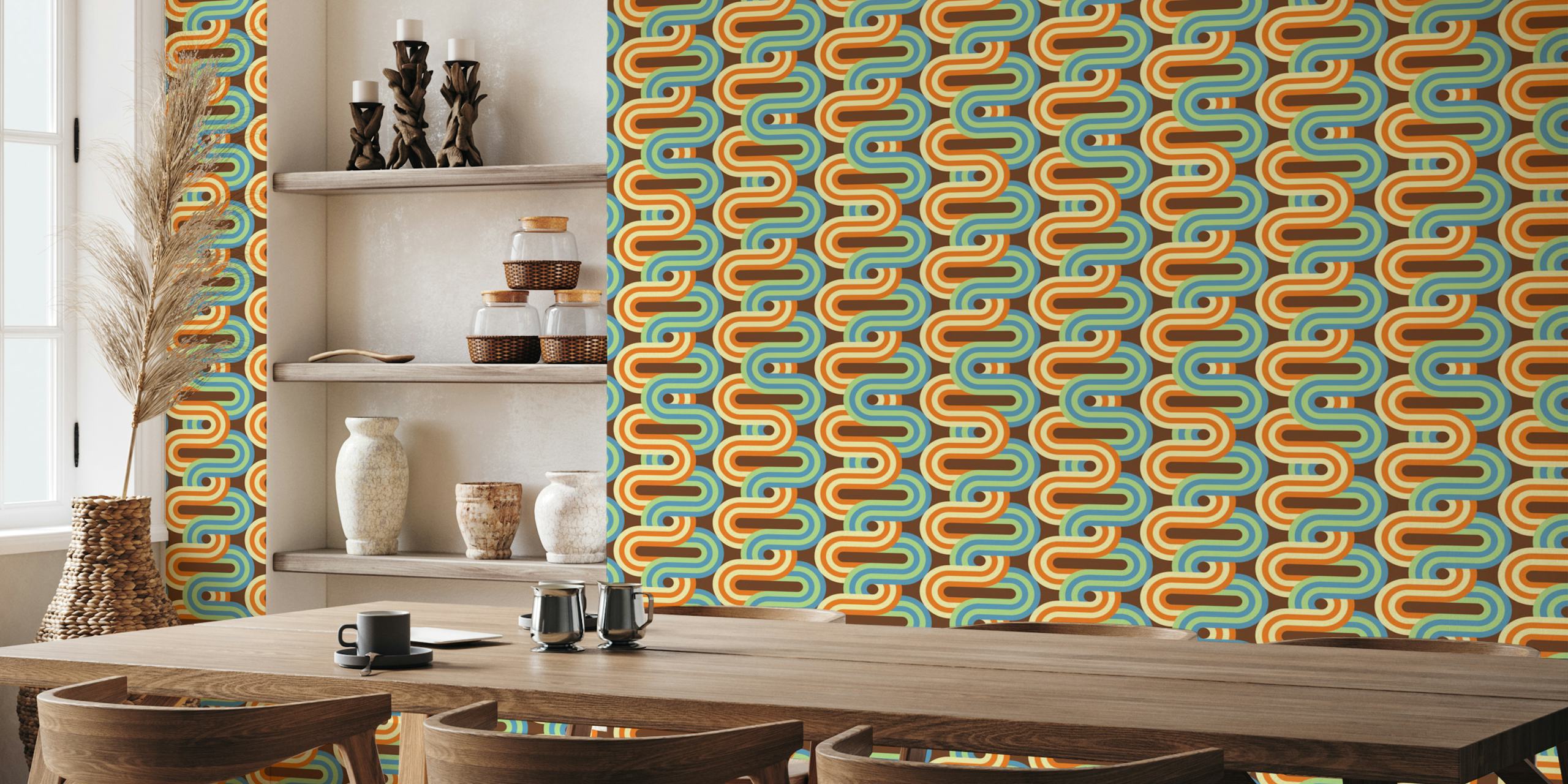 Intertwined Curved Stripes behang in een kamer