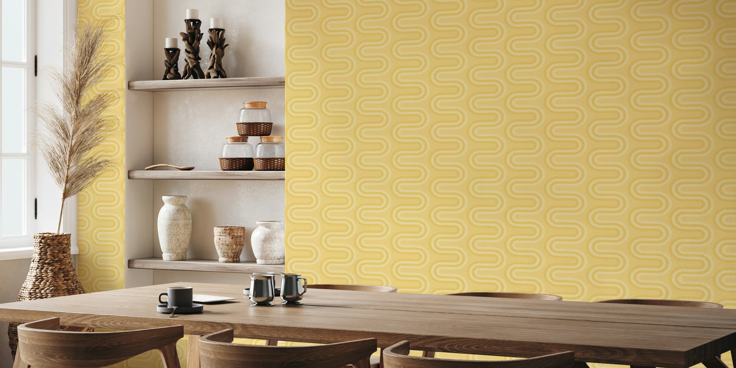 Zig-Zag Curved Stripes wallpaper in yellow room