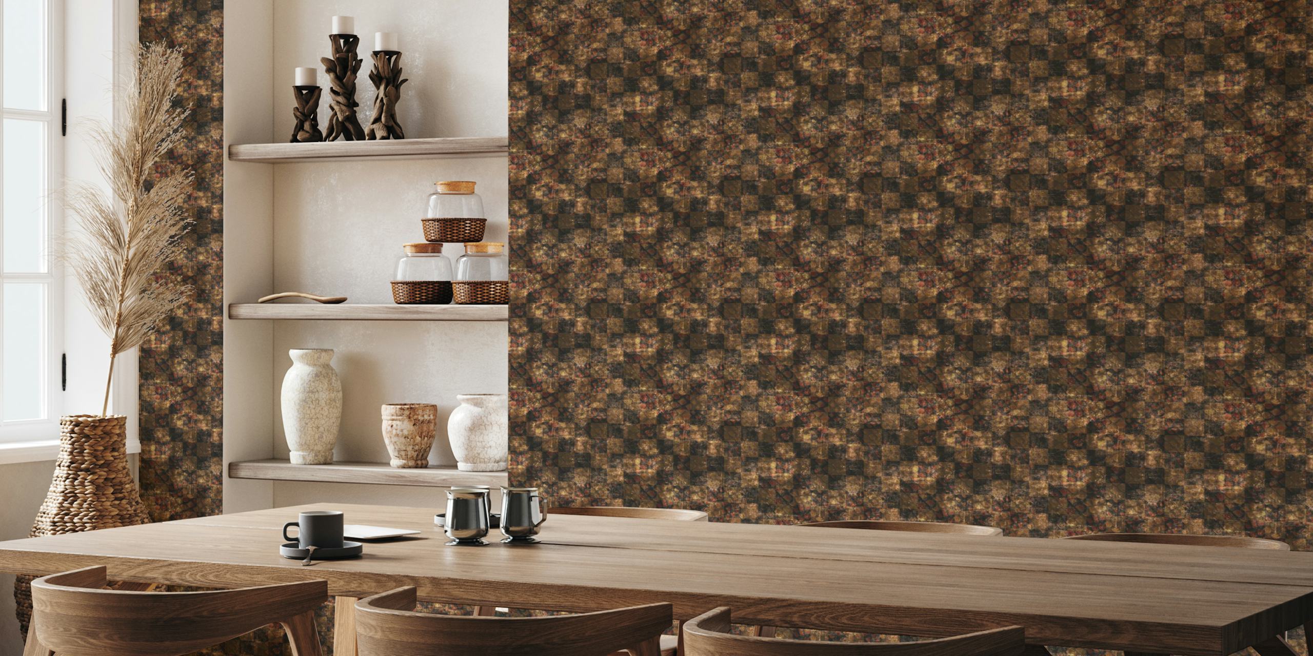 Dark checker wallpaper pattern in a room