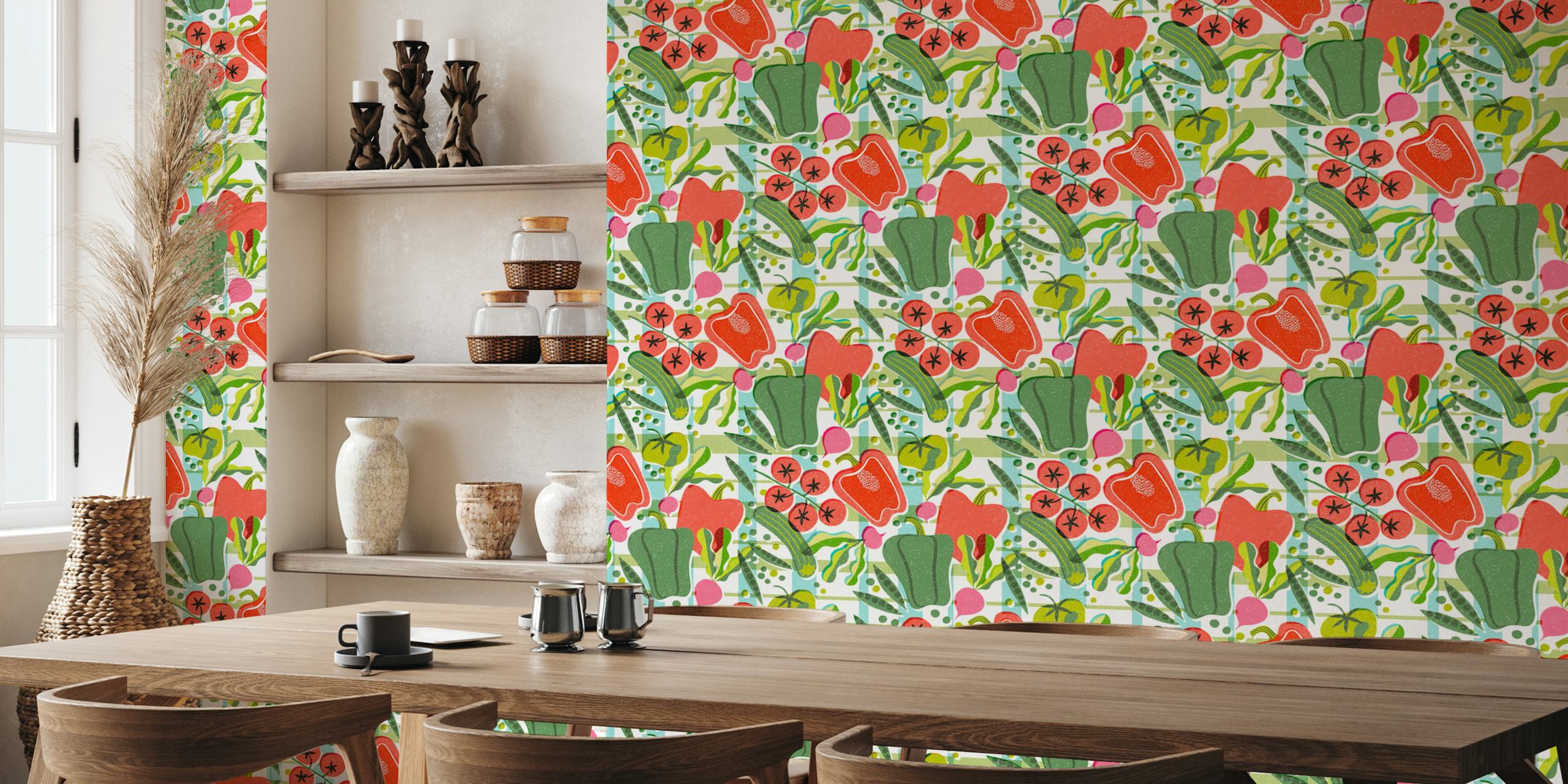 Papier peint screen print vegetables vibrant dans une pièce