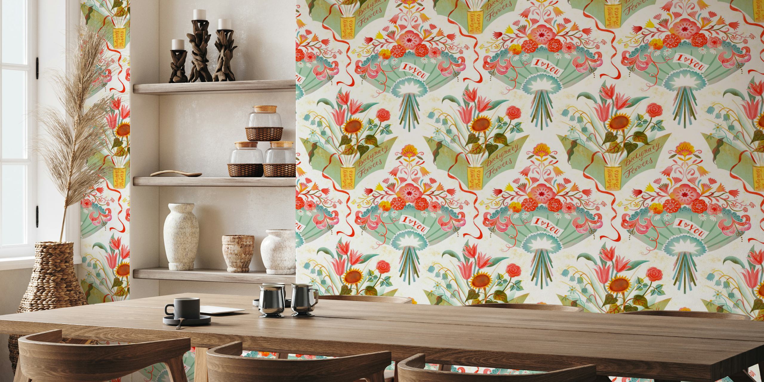 Design de papier peint damassé floral vibrant