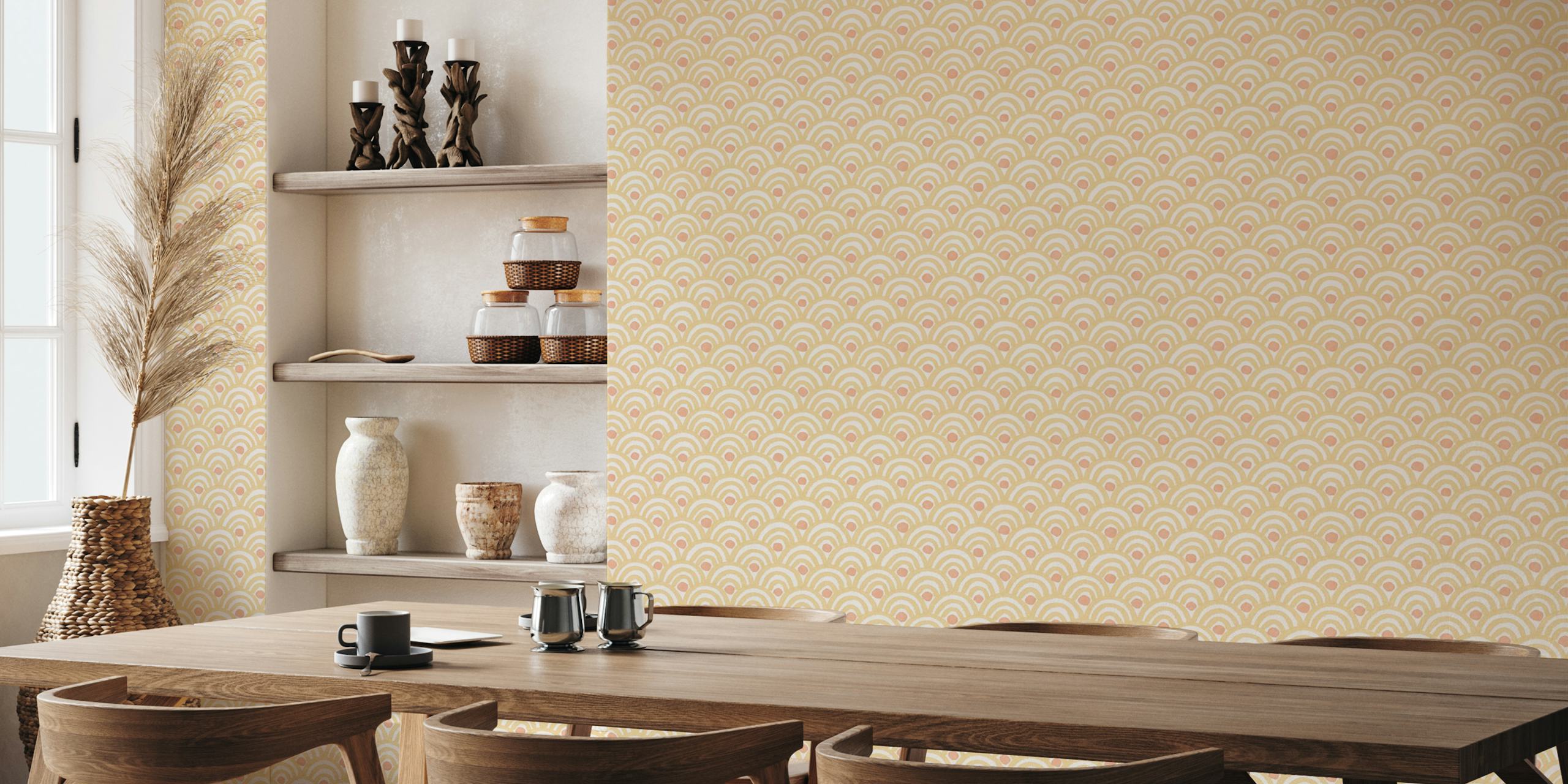 Scalloped arches pattern in yellow and orange wallpaper