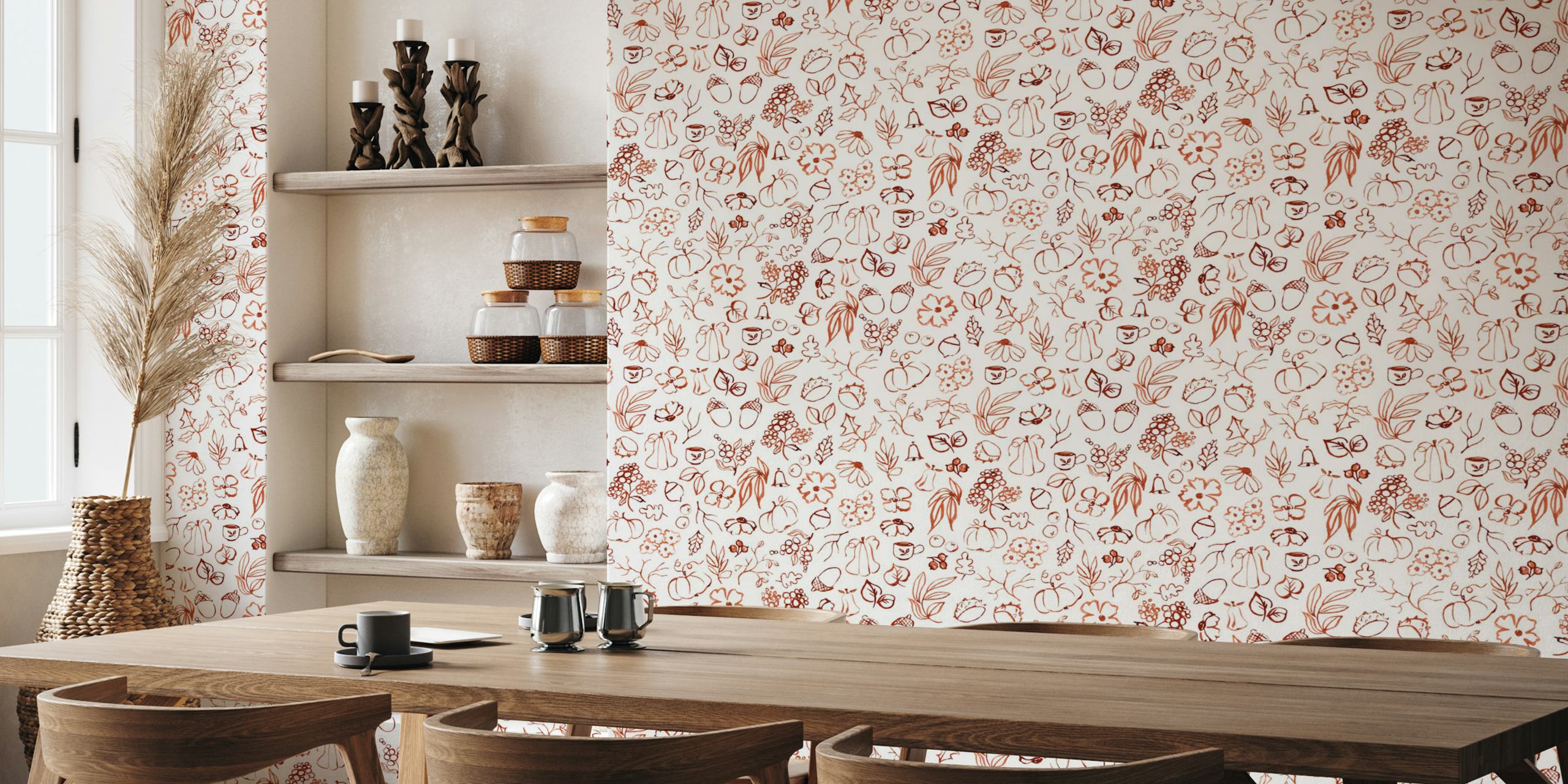 Autumn Doodle Watercolor Pattern wallpaper in a room