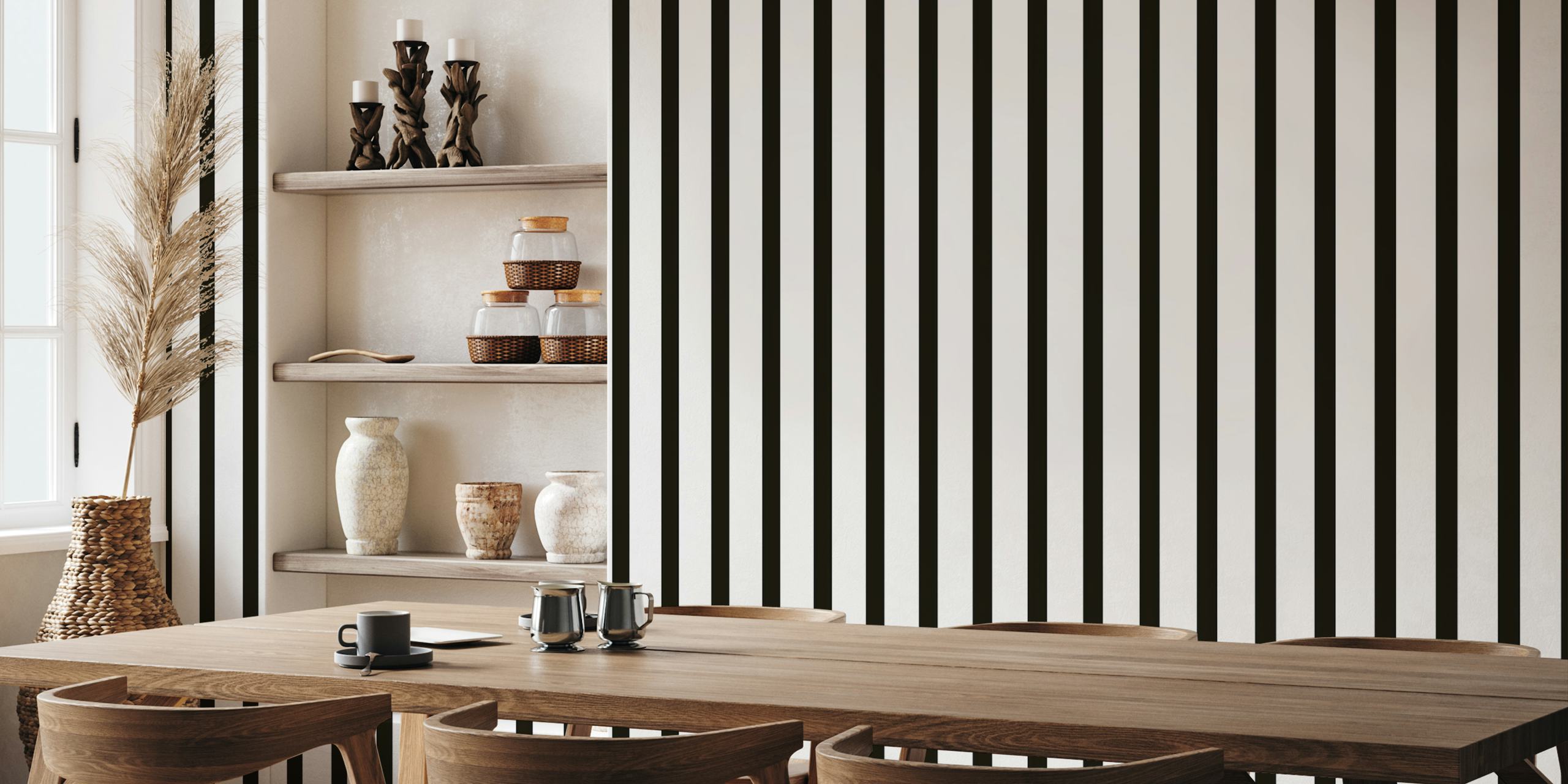 Black and white vertical striped wallpaper in minimal design
