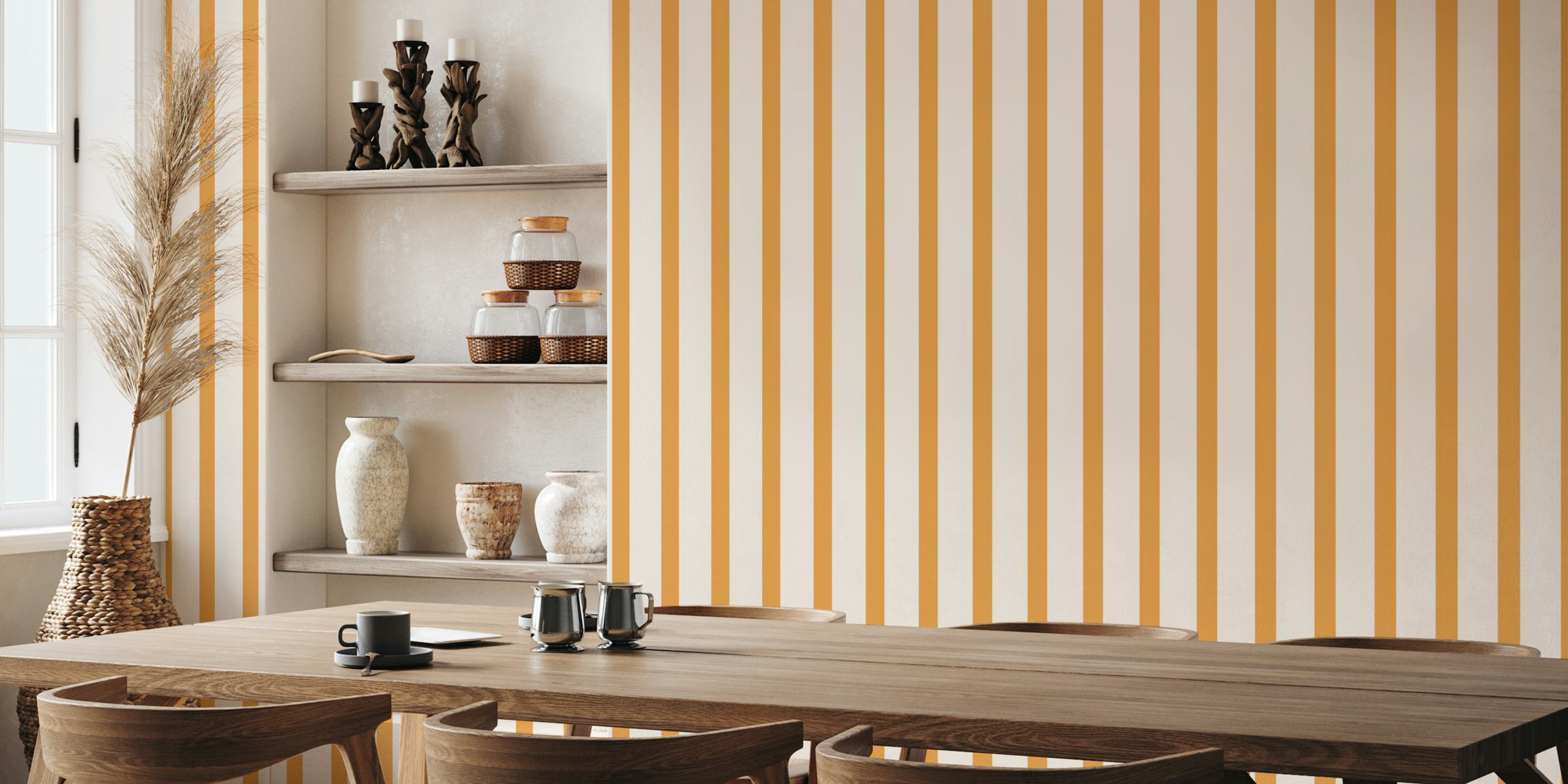 Minimal striped design in yellow and beige wallpaper