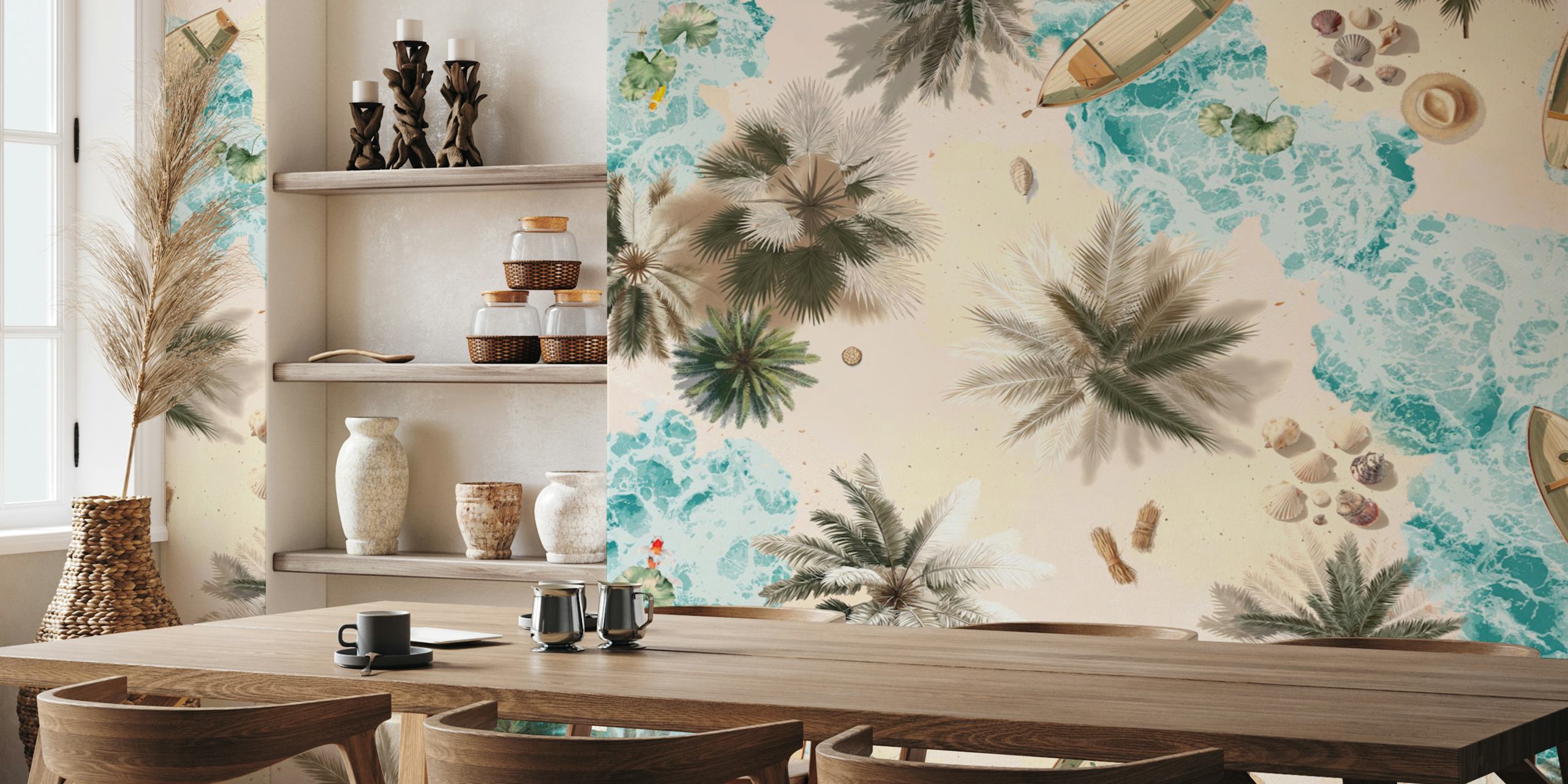 Isla 01 wallpaper featuring palm trees and boats