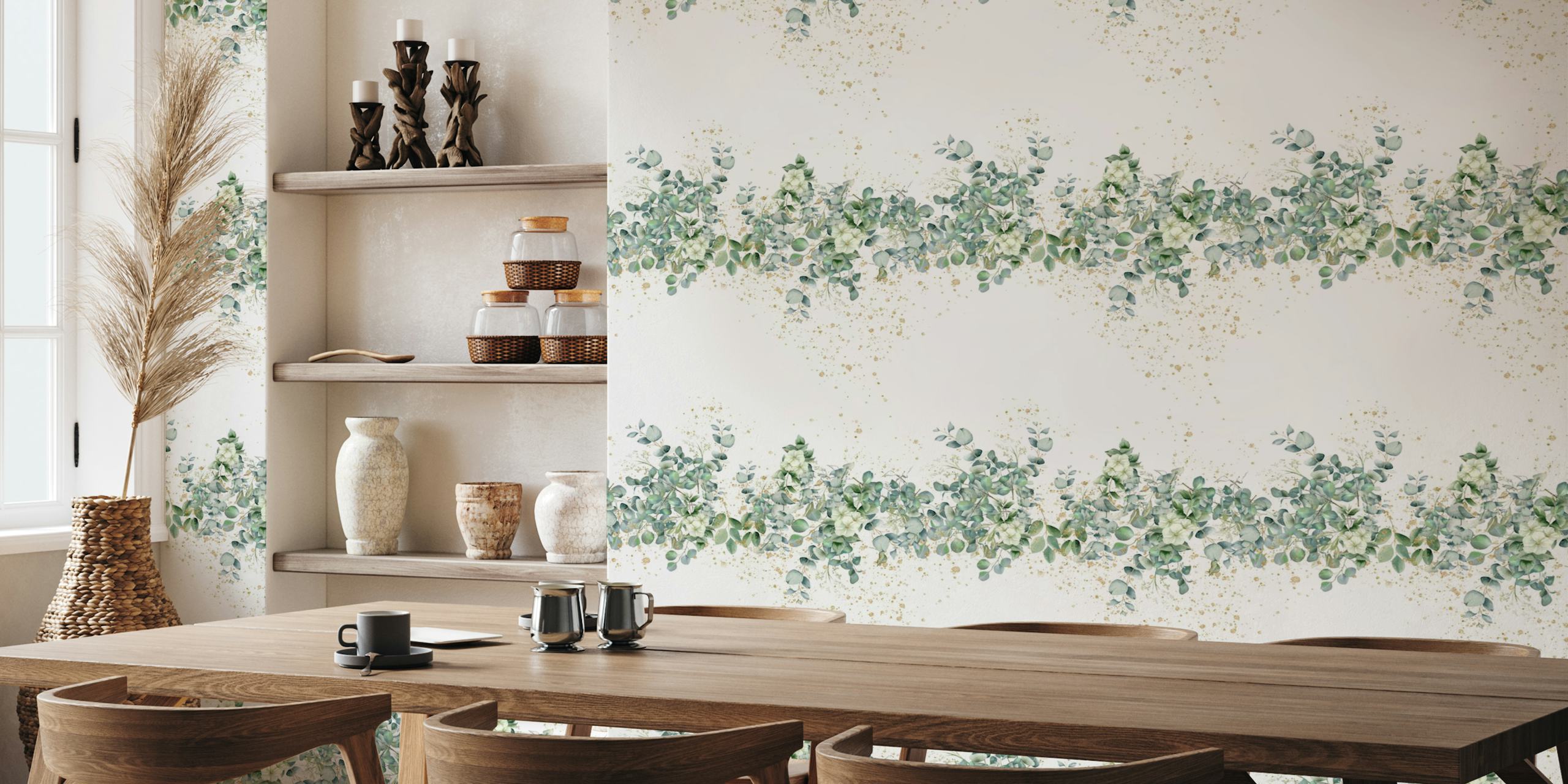 Eucalyptus Leaves wallpaper displayed in a room