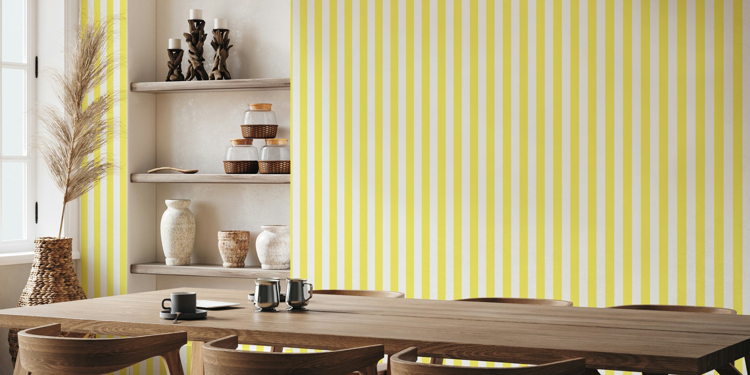 Carta da parati Pastel Butter Yellow Stripes in una stanza