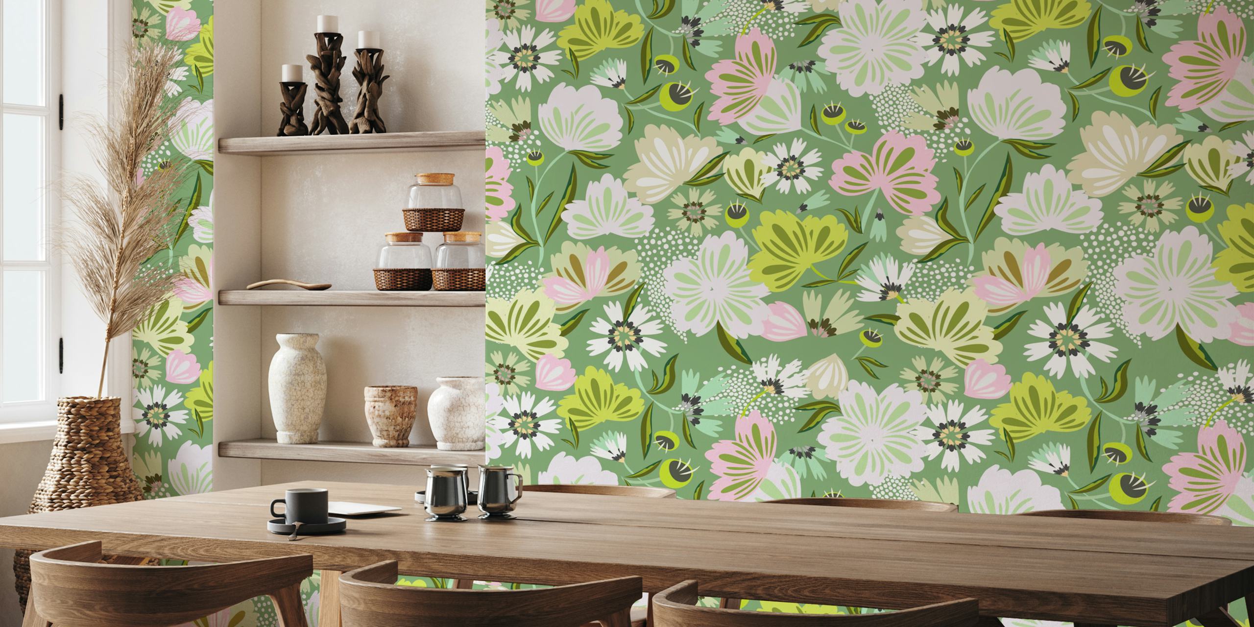 In full bloom green ταπετσαρία σε ένα δωμάτιο