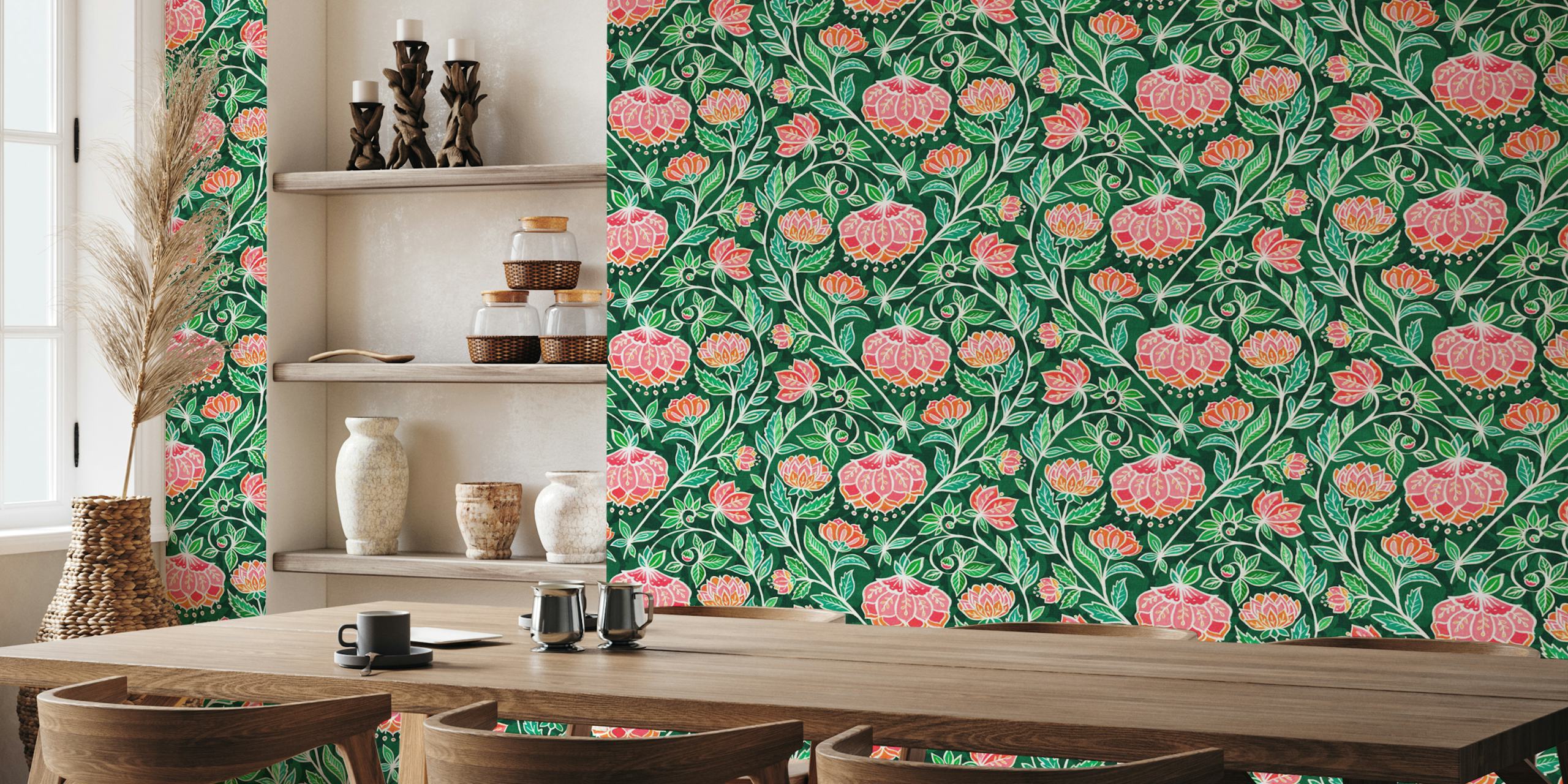 Jewel Toned Chalk Chintz wallpaper w pokoju