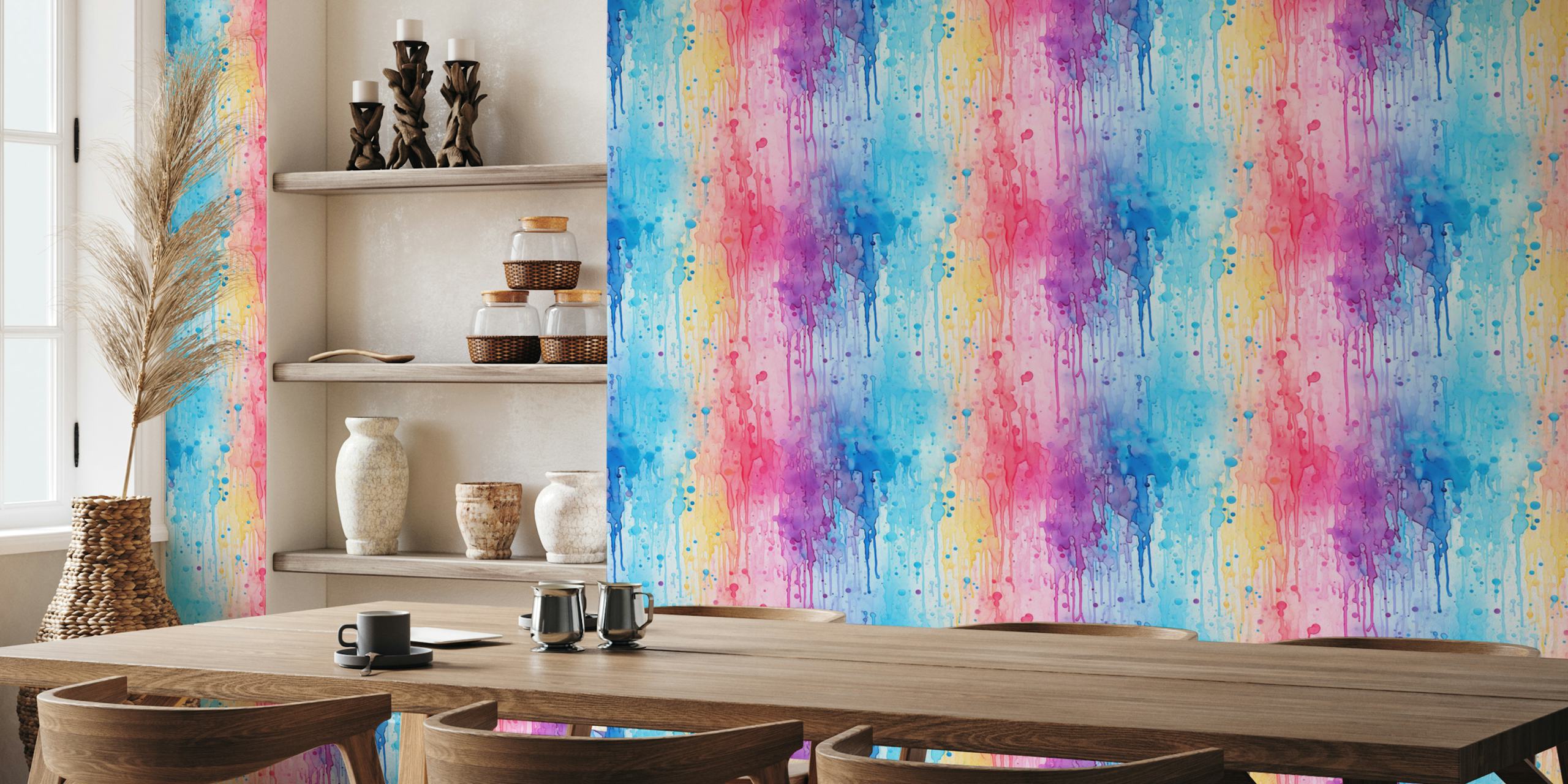 Carta da parati Vivid Rainbow Cascade mostrata in una stanza