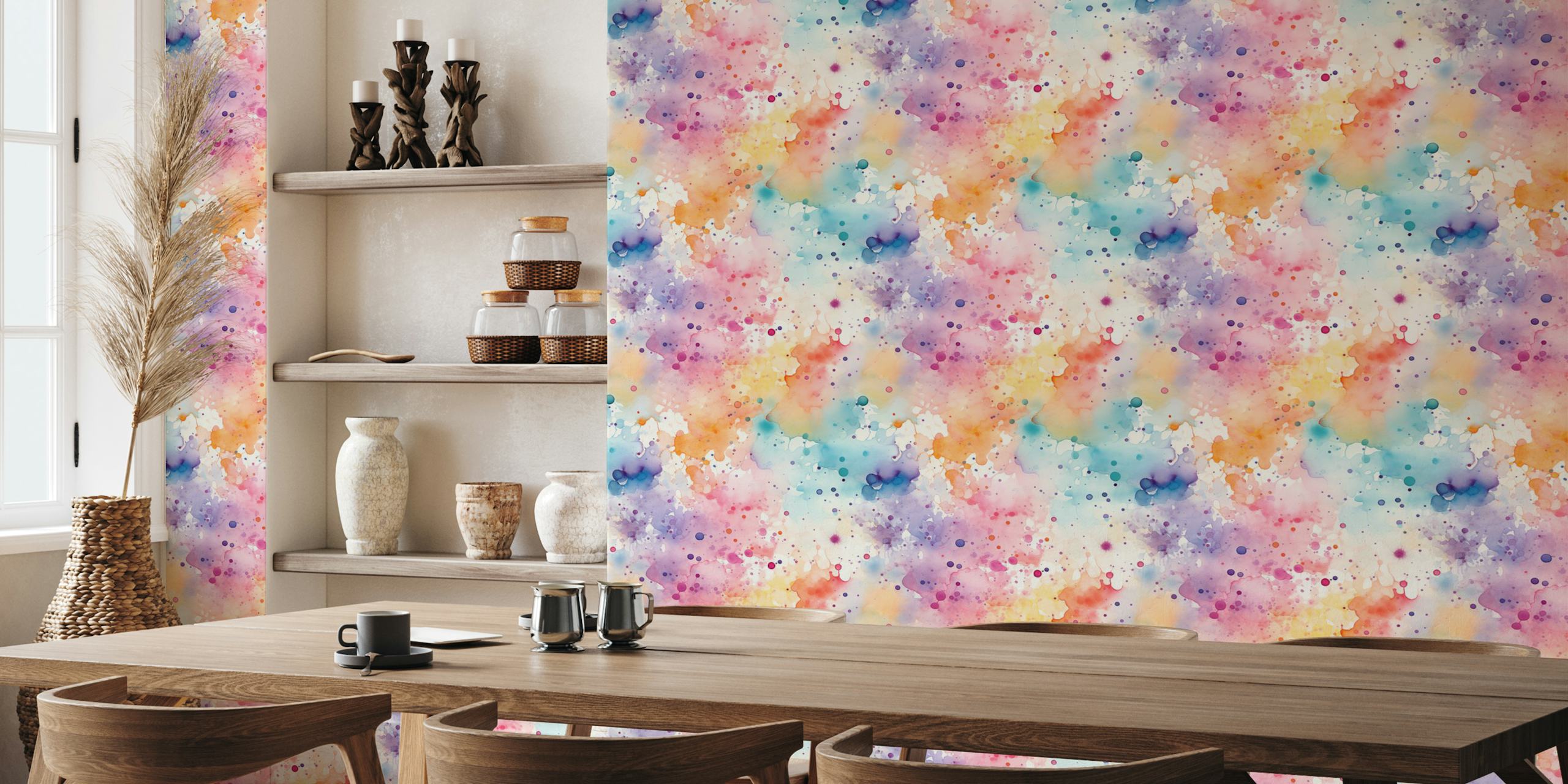 Papel de parede Pastel Watercolour Splashes em um quarto