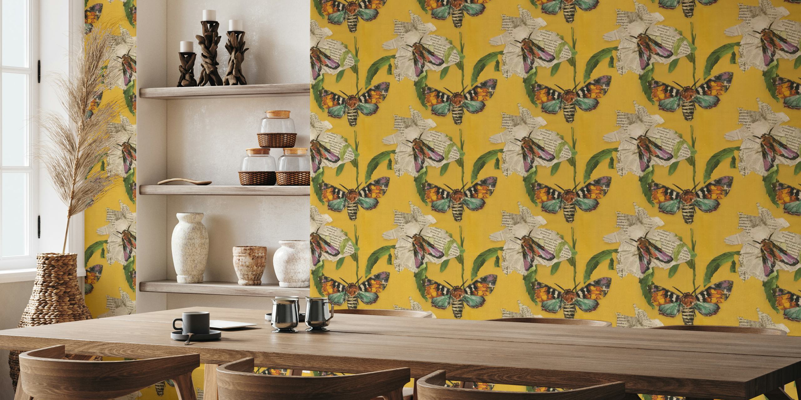 Vibrant Butterfly Collage-Tapete in einem Raum