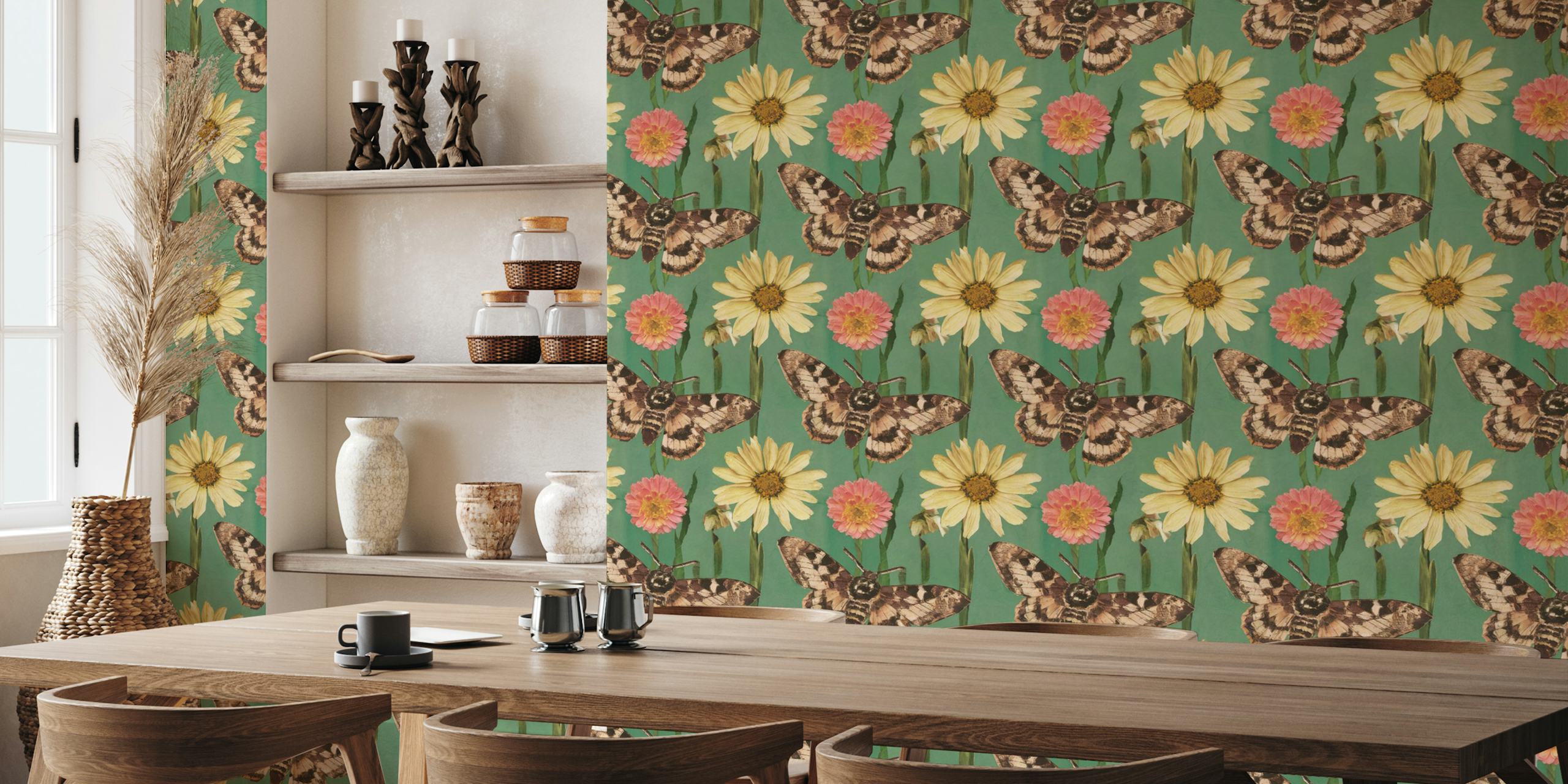 Diseño de papel pintado Vintage Moth and Floral