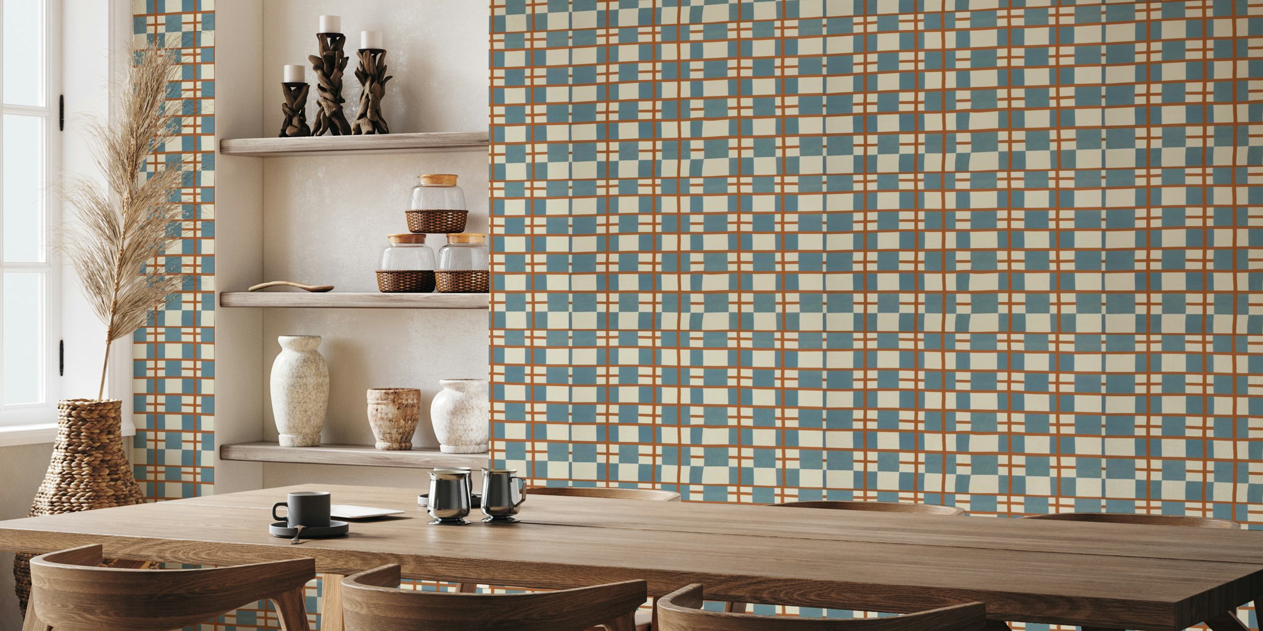 Papier peint Vintage Chic Grid Design dans une pièce