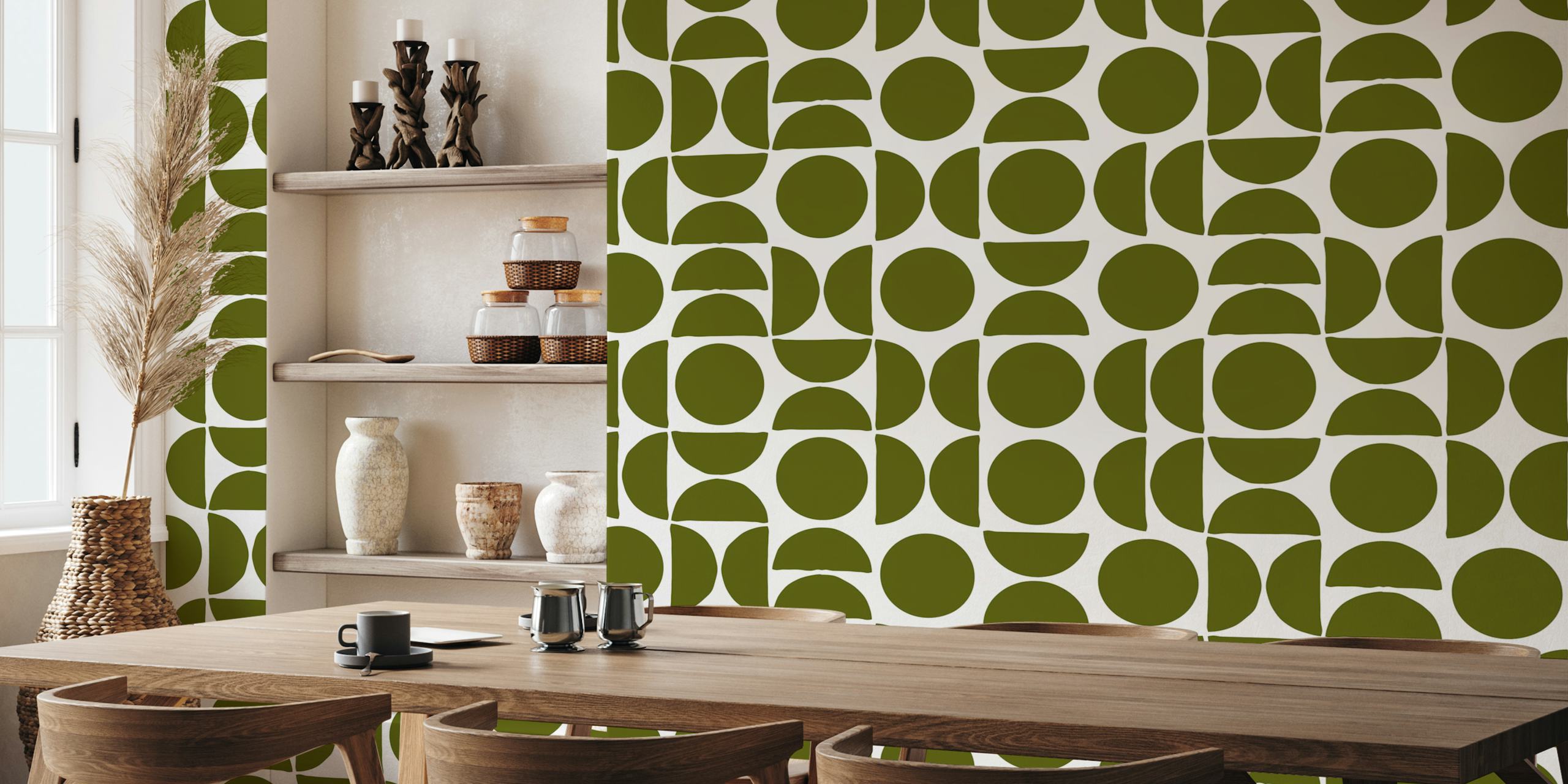Papel de parede Moss green trendy circle shapes em um quarto