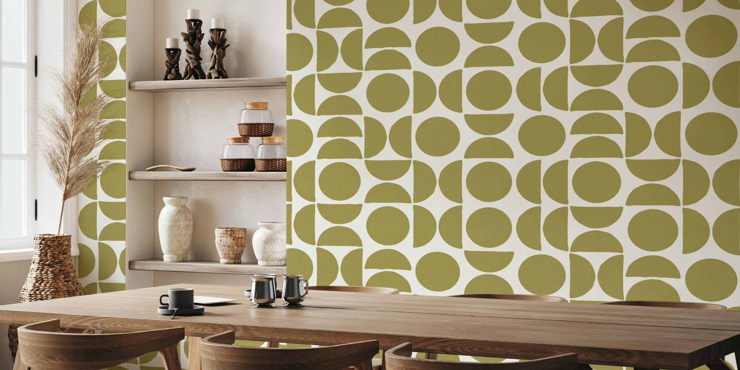 Olive circle shapes wallpaper in una stanza