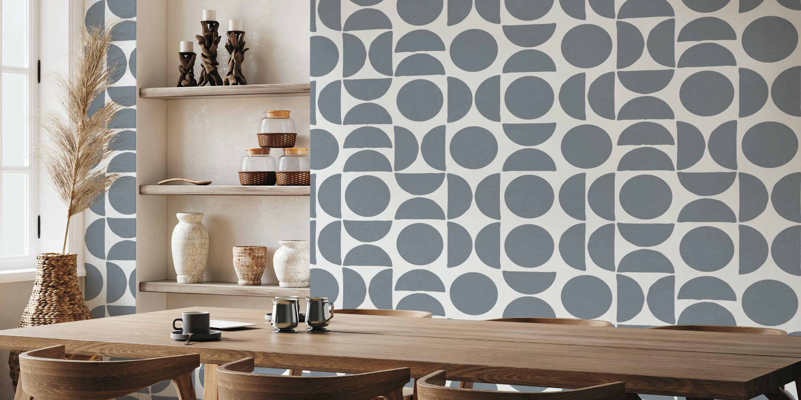 Geometric shapes in dove blue and white wallpaper