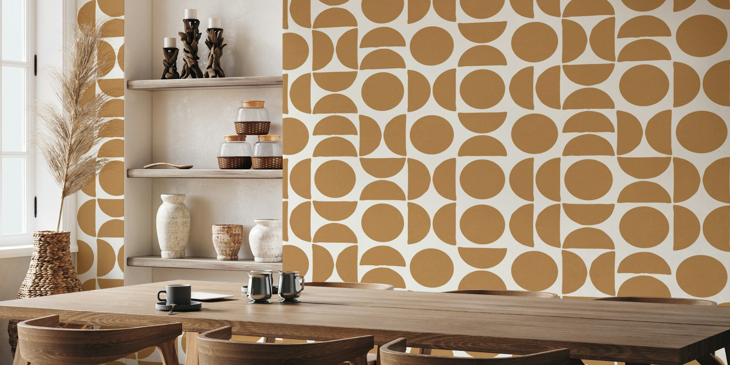 Mustard circle shapes wallpaper in a room