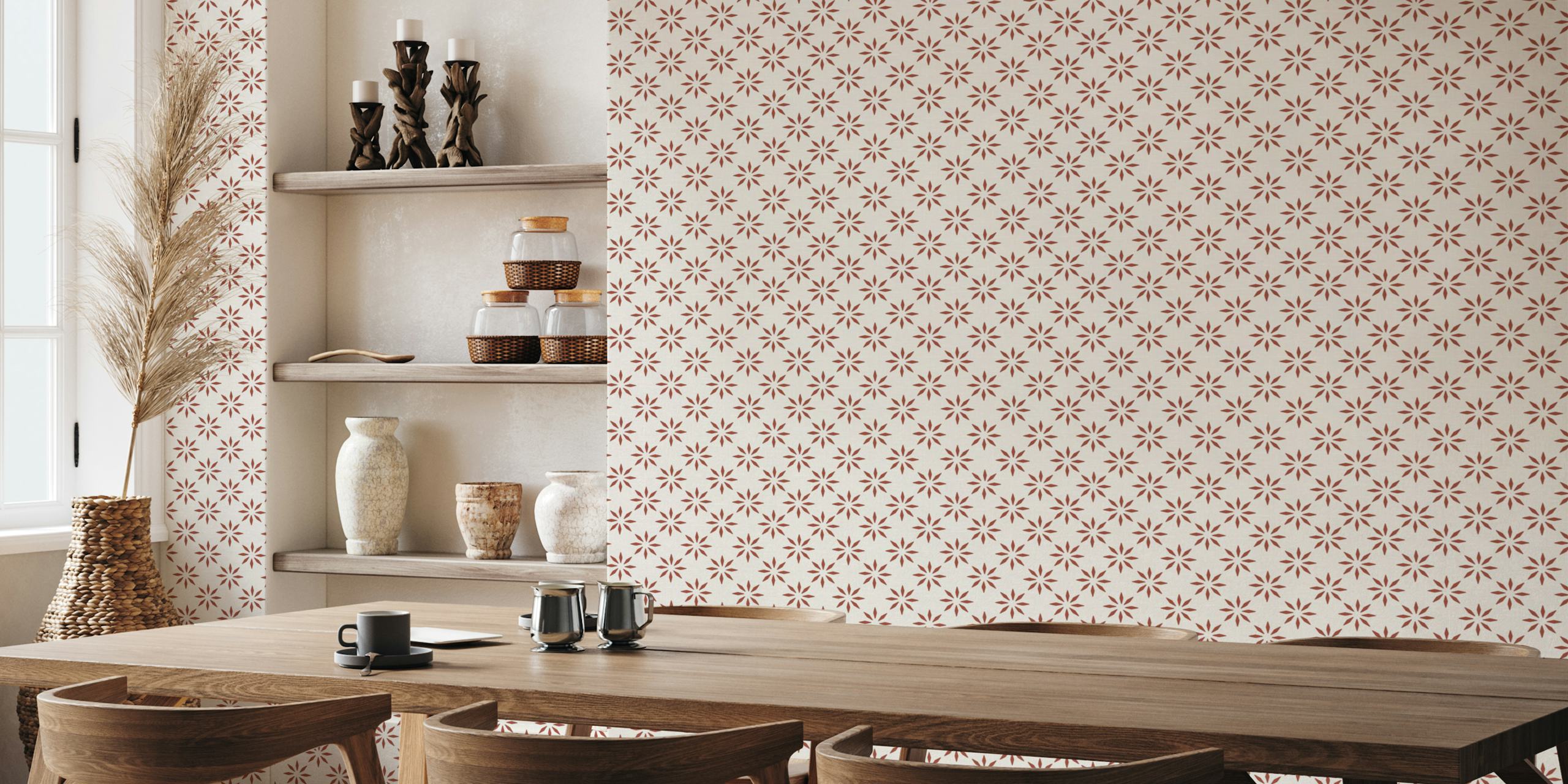 Soft pink diamond pattern on cream background wallpaper