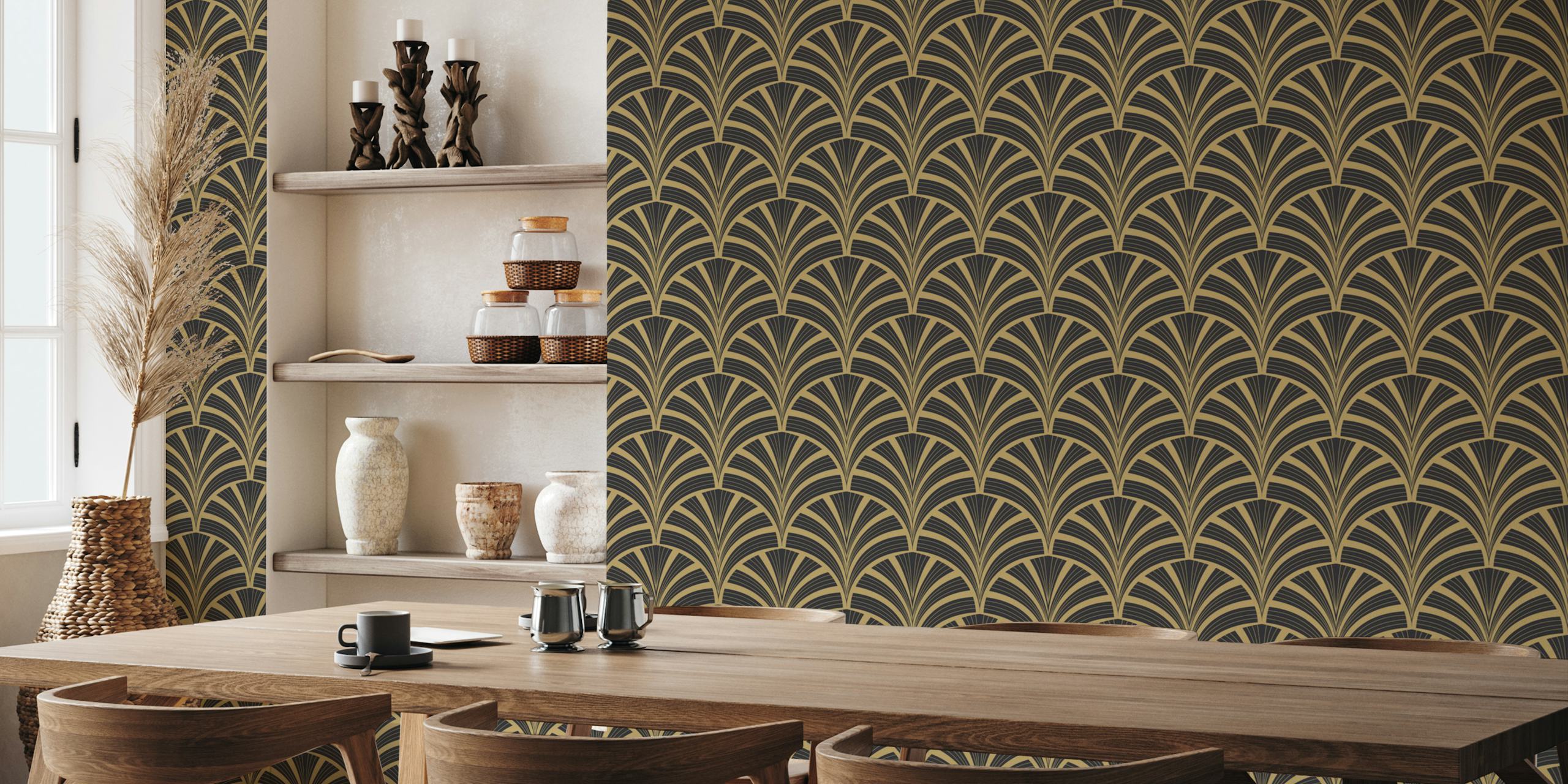 Art Deco Palm wallpaper in black and gold