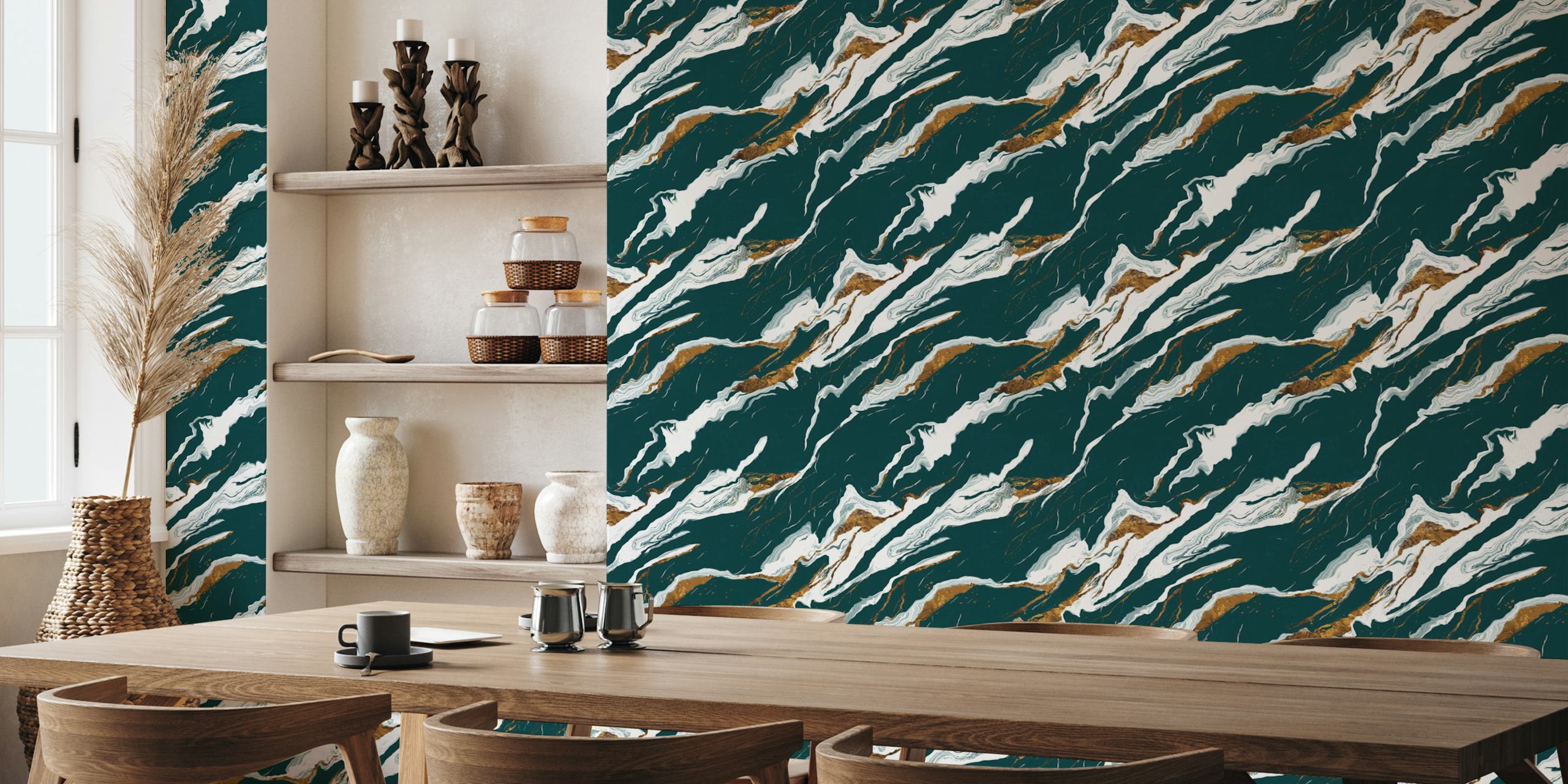 Emerald green marble wallpaper v místnosti