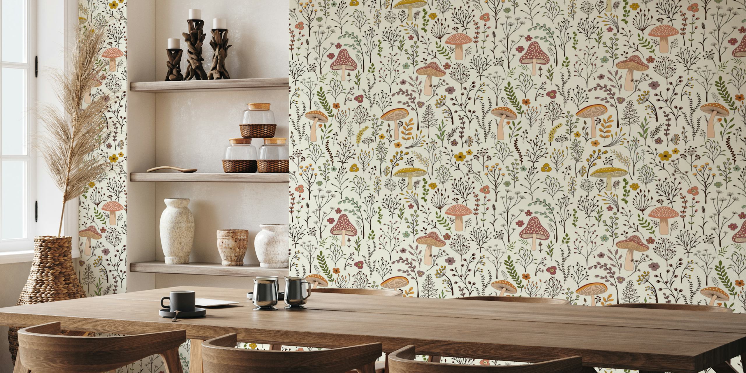 Fungi and Flower Arrangement Tapete in einem Raum