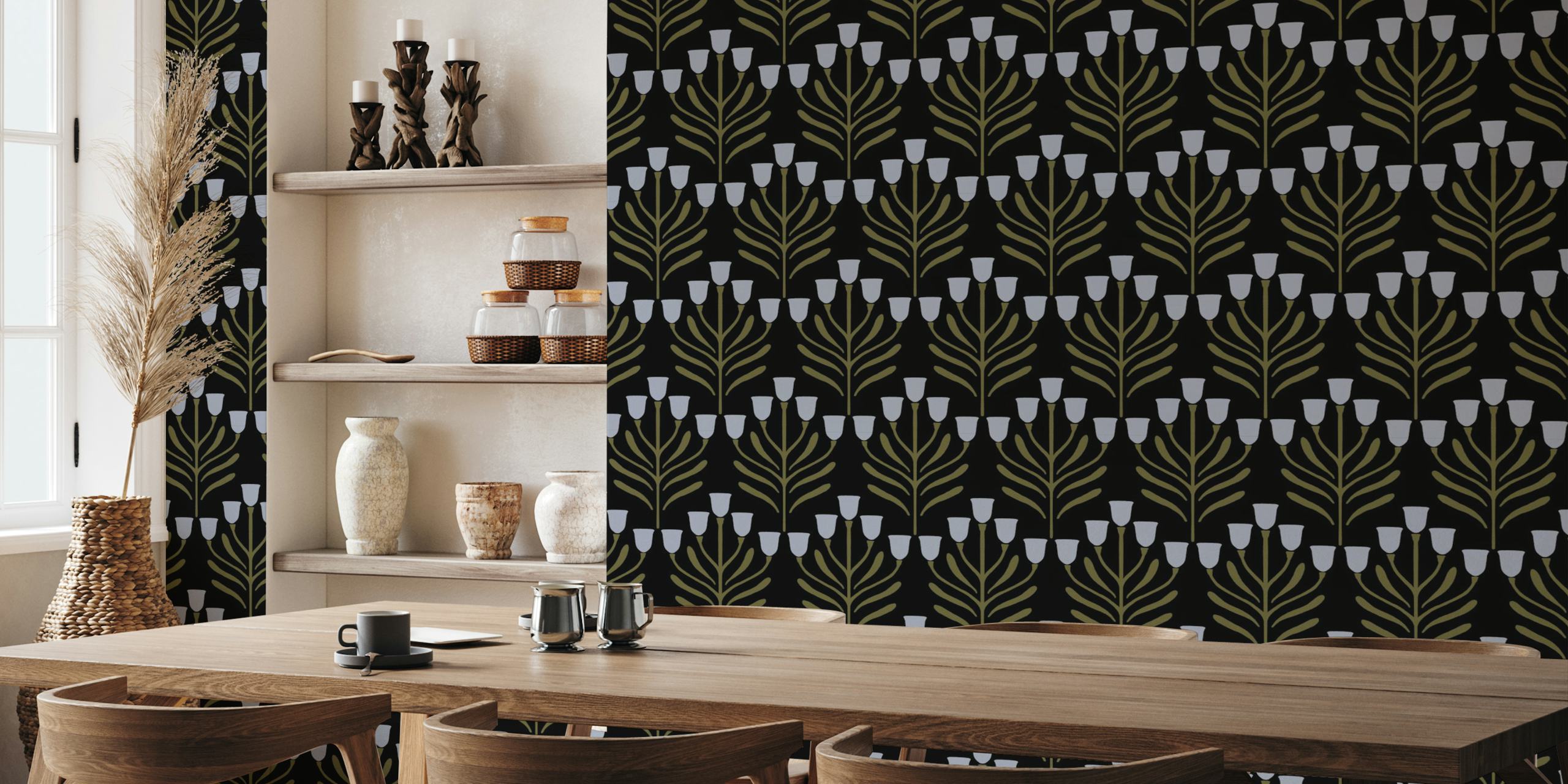 Parker dark floral wallpaper in a room