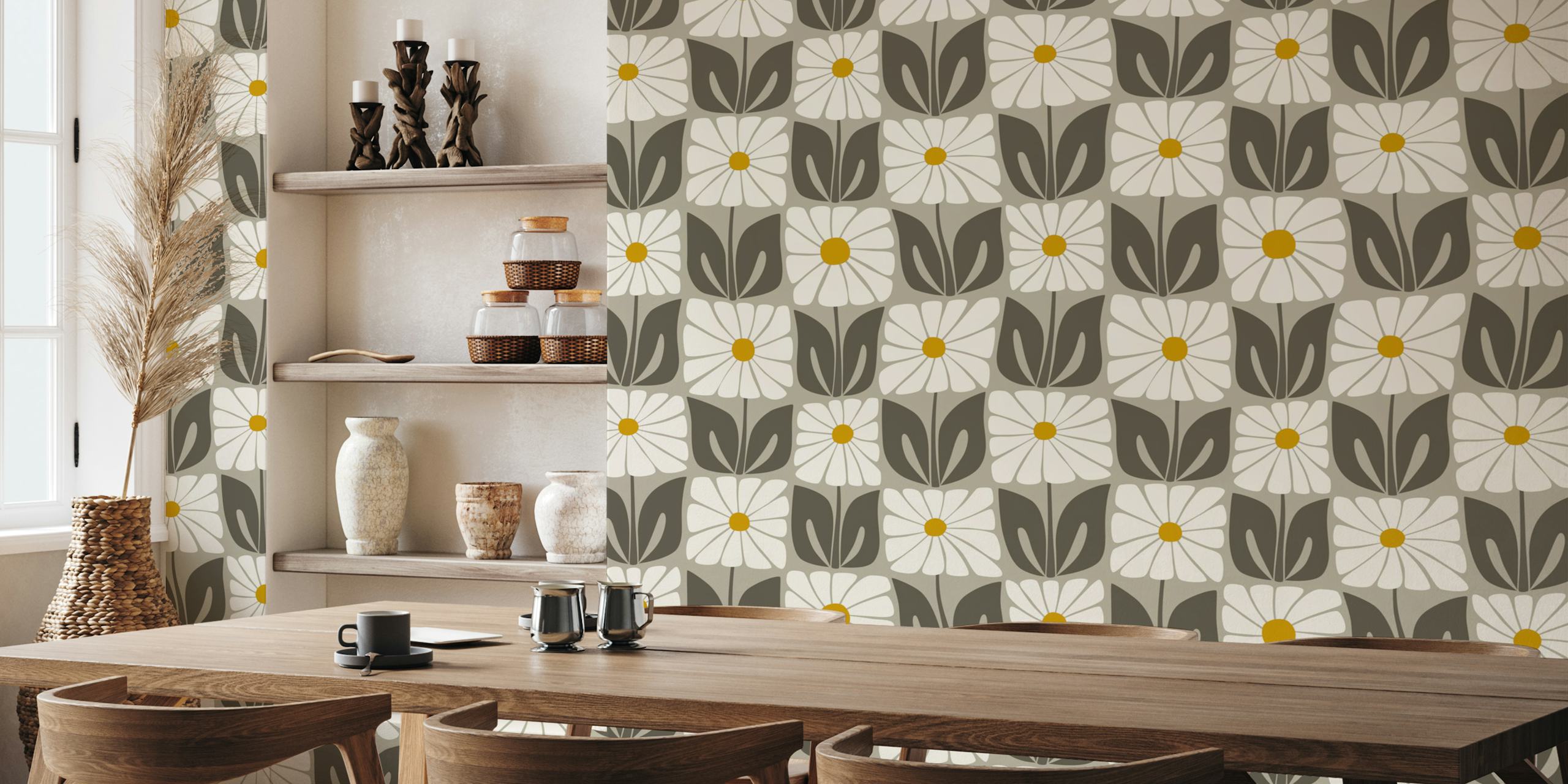 Groovy flower tiles wallpaper in a room
