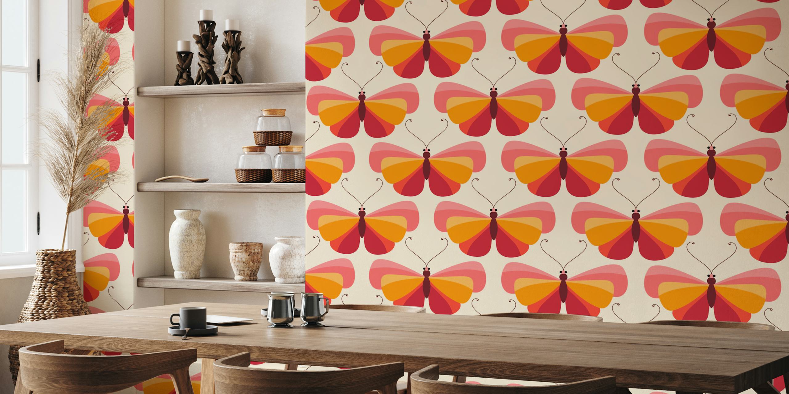 Ταπετσαρία Pink yellow butterfly σε δωμάτιο