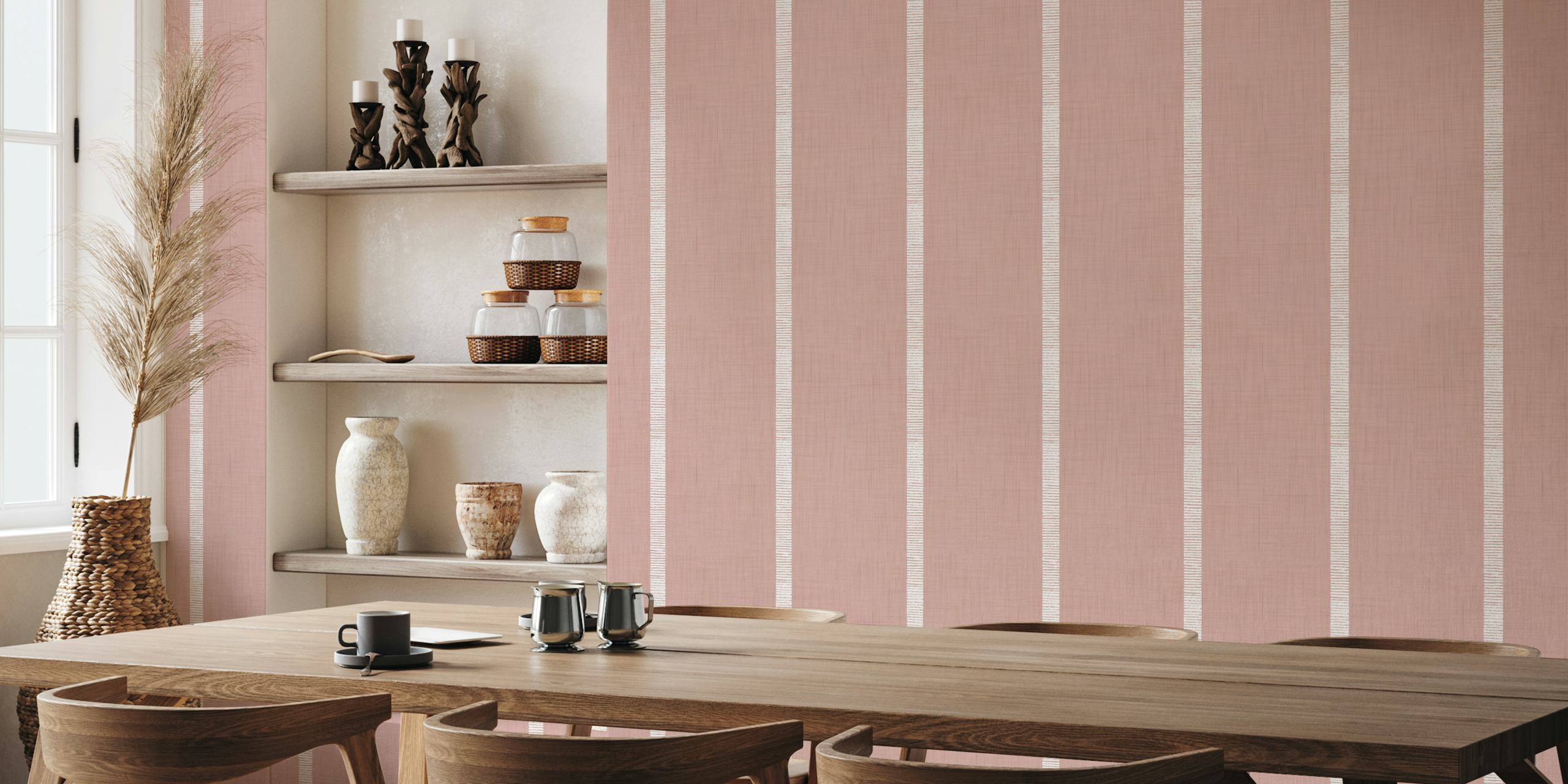 Papel pintado Modern Boho Serenity Stripes Mauve en una habitación