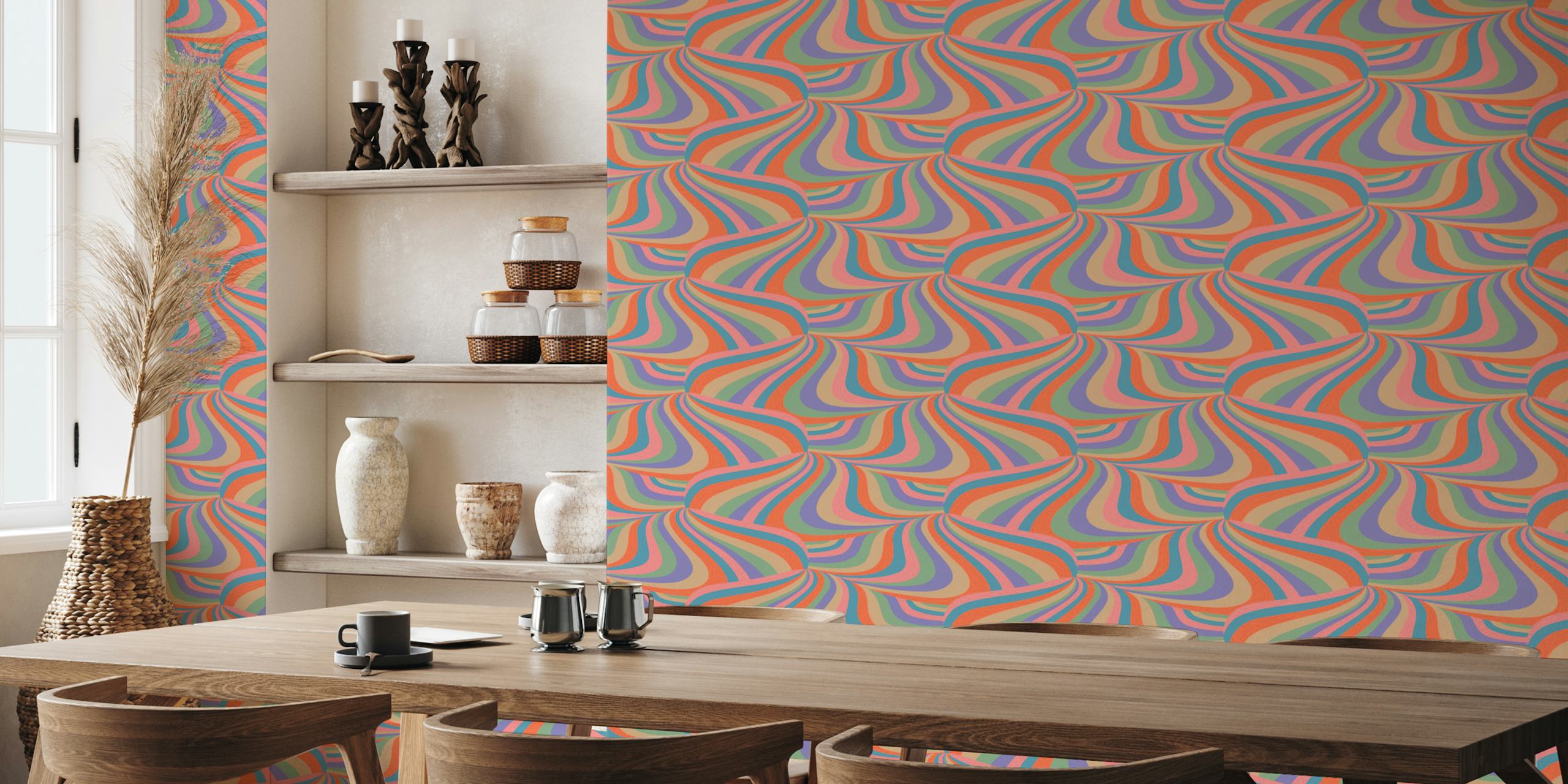 Marble Swirl Retro Groovy Stripes wallpaper in a room