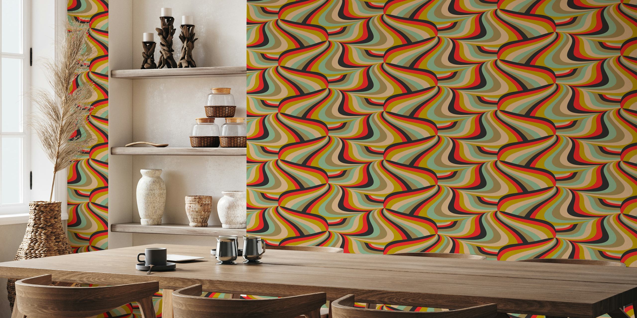 Marble Swirl Retro Groovy Stripes tapet i et rum