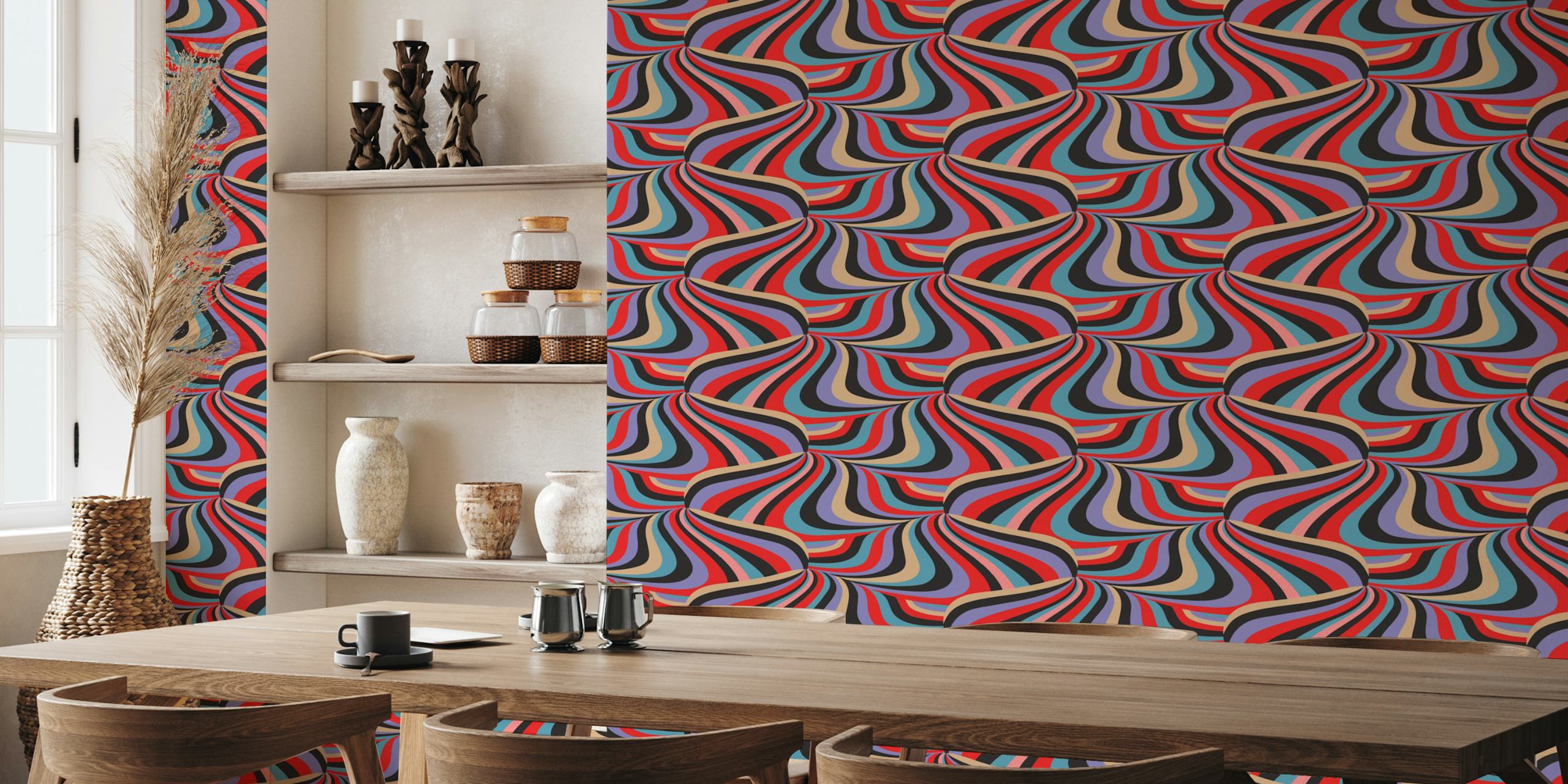Marble Swirl Retro Groovy Stripes diseño de papel pintado