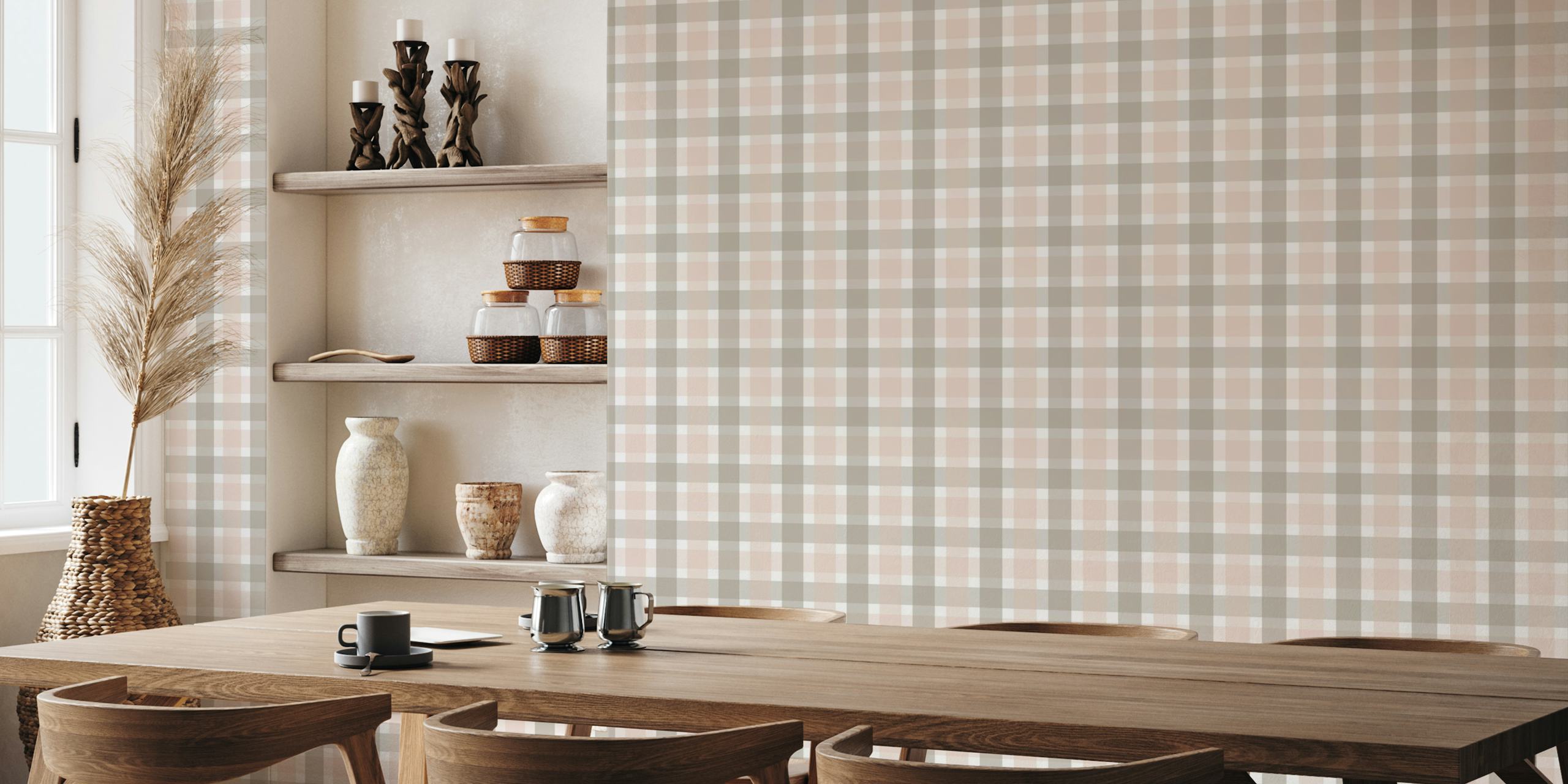 Rustic plaid wallpaper in a cozy room