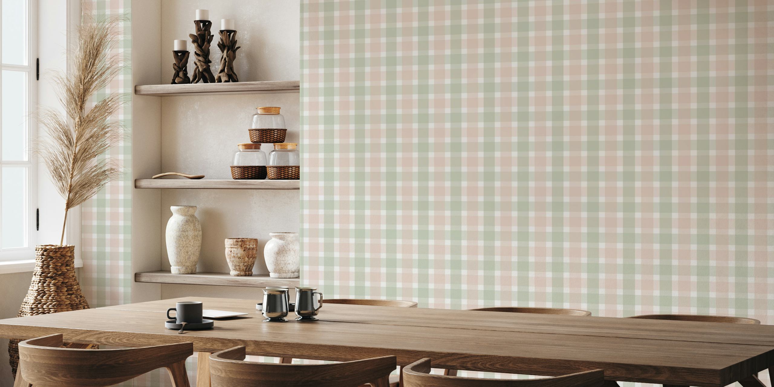 Rustic plaid wallpaper in a room setting
