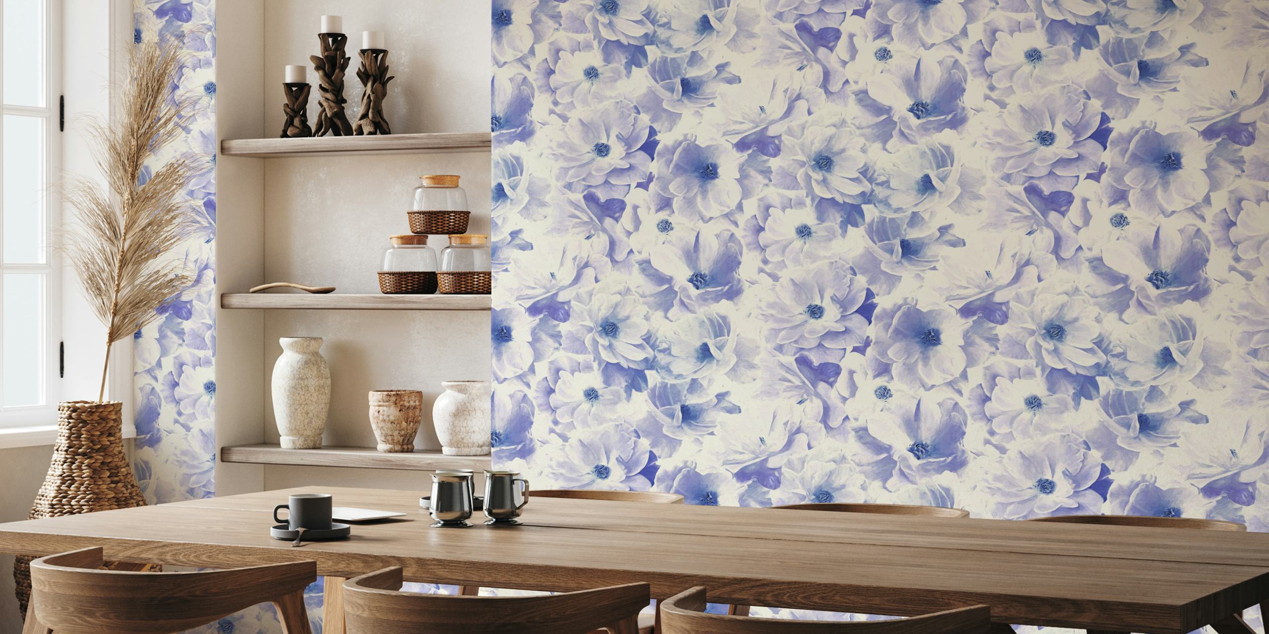 Vintage roses wallpaper in pale violet blue