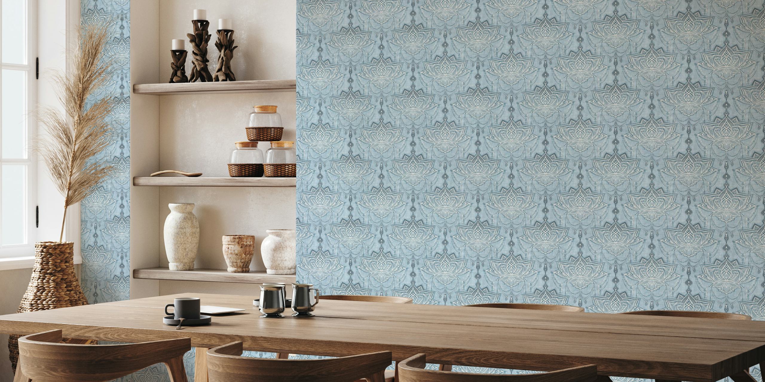 Ice Blue Crystal Art Deco wallpaper in a room