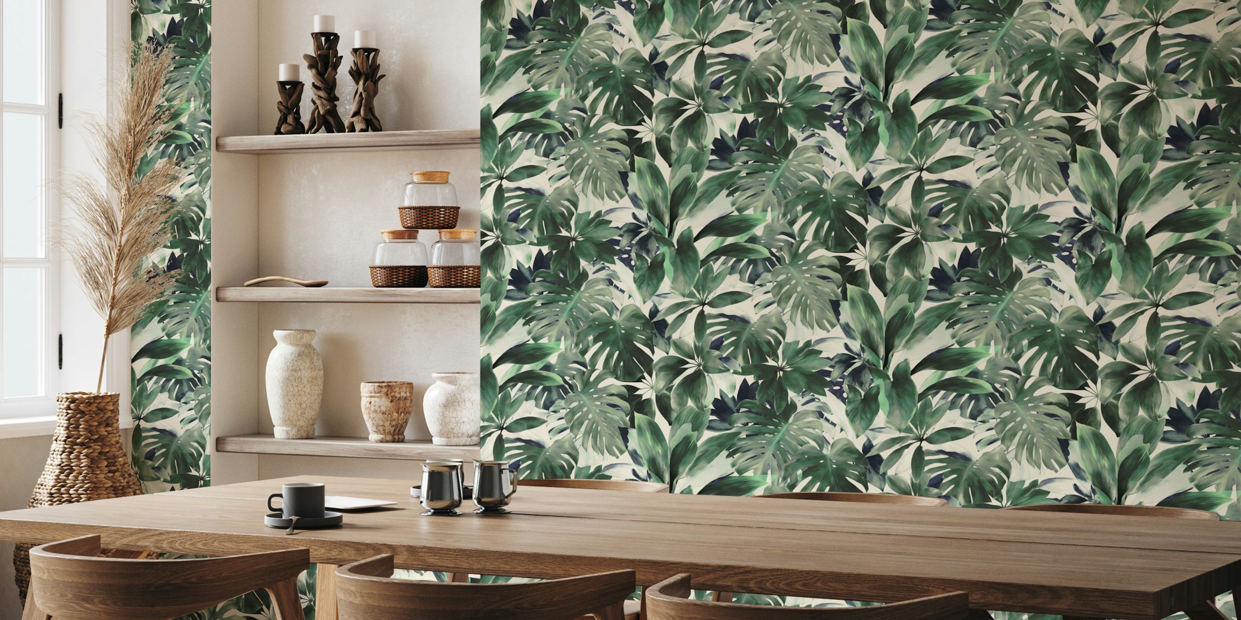 Tropical Jungle Leaves wallpaper in a room