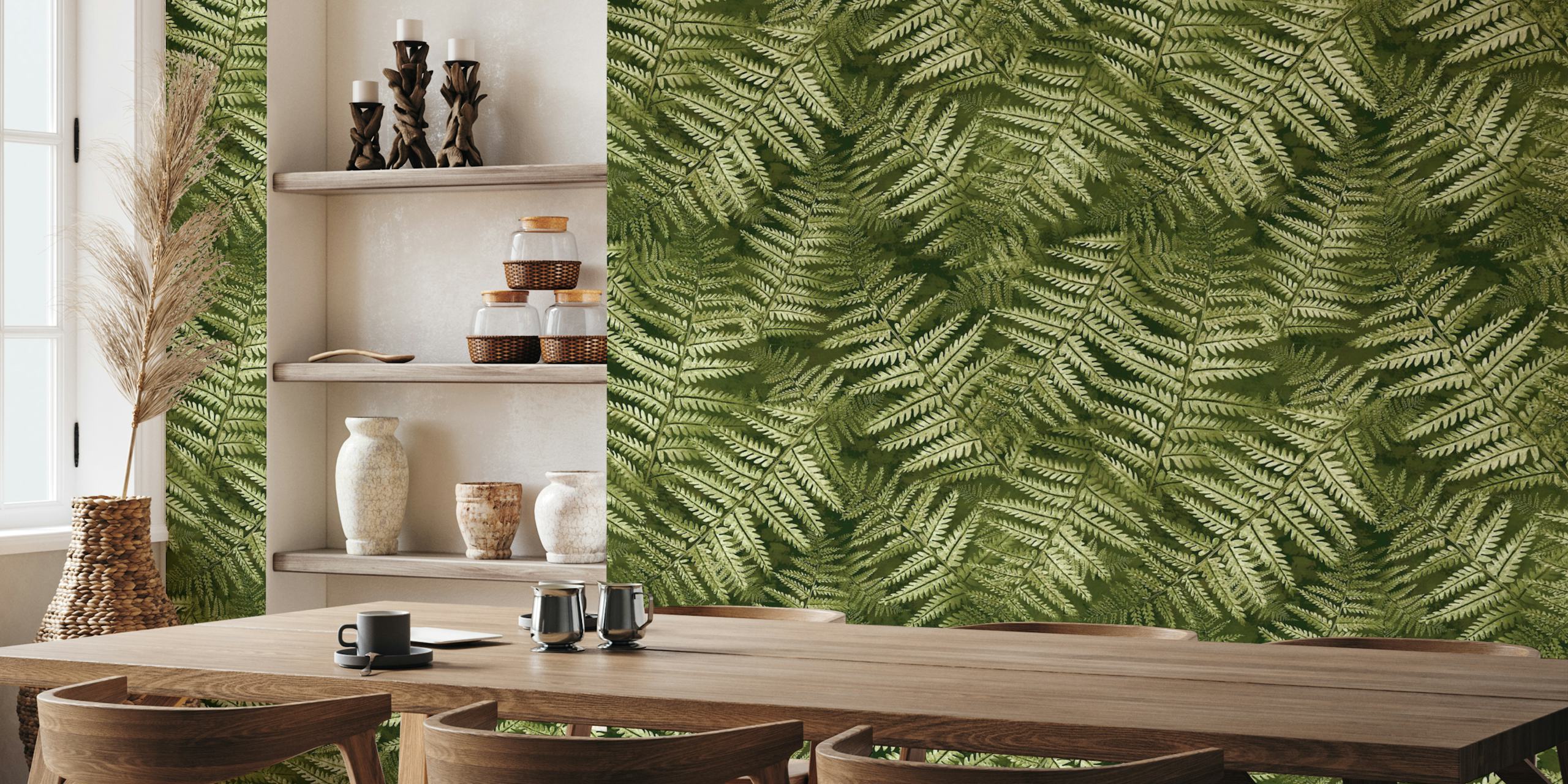 Fern leaves wallpaper in a room