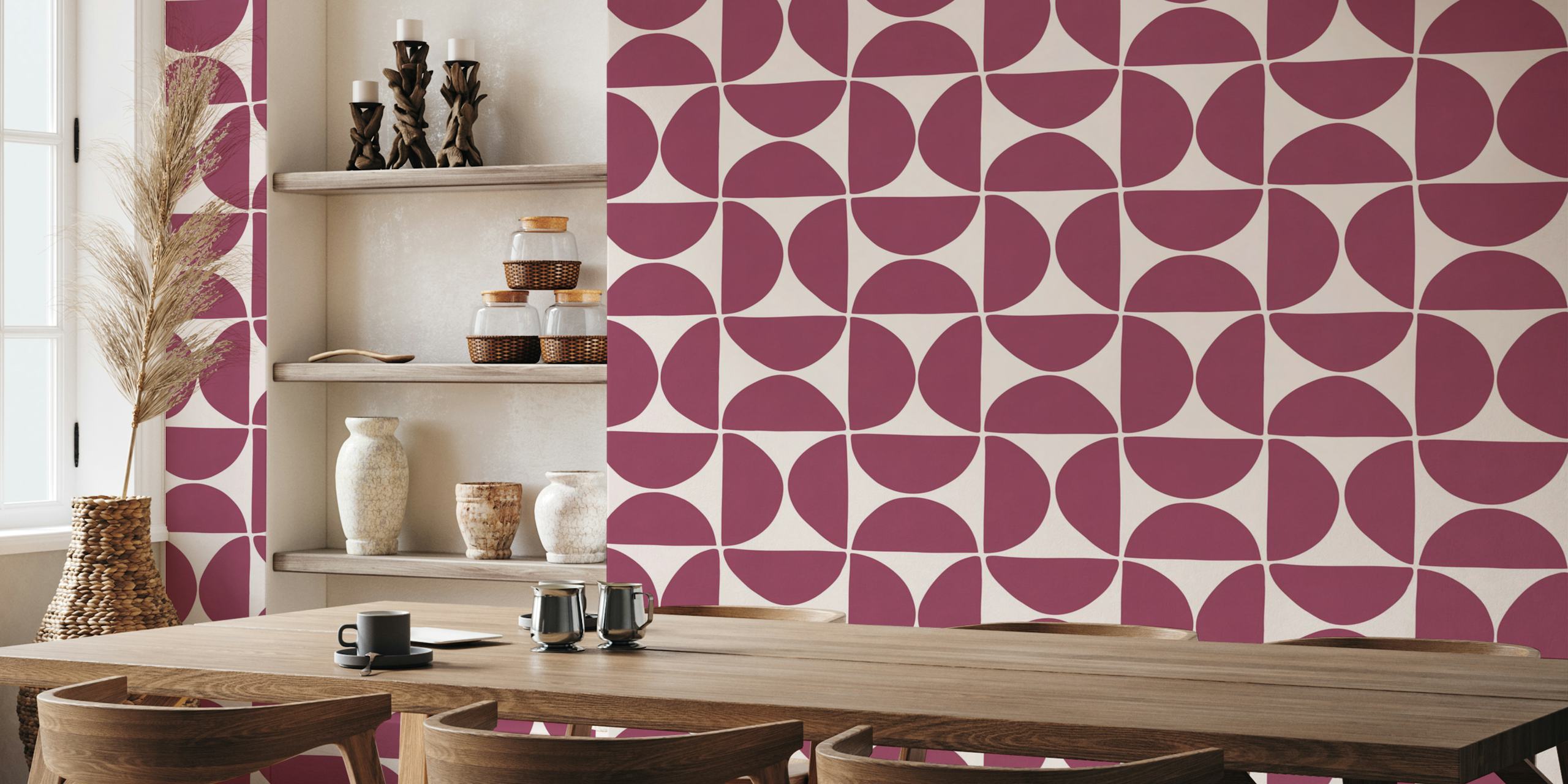Retro Scandi geometric wallpaper in a room