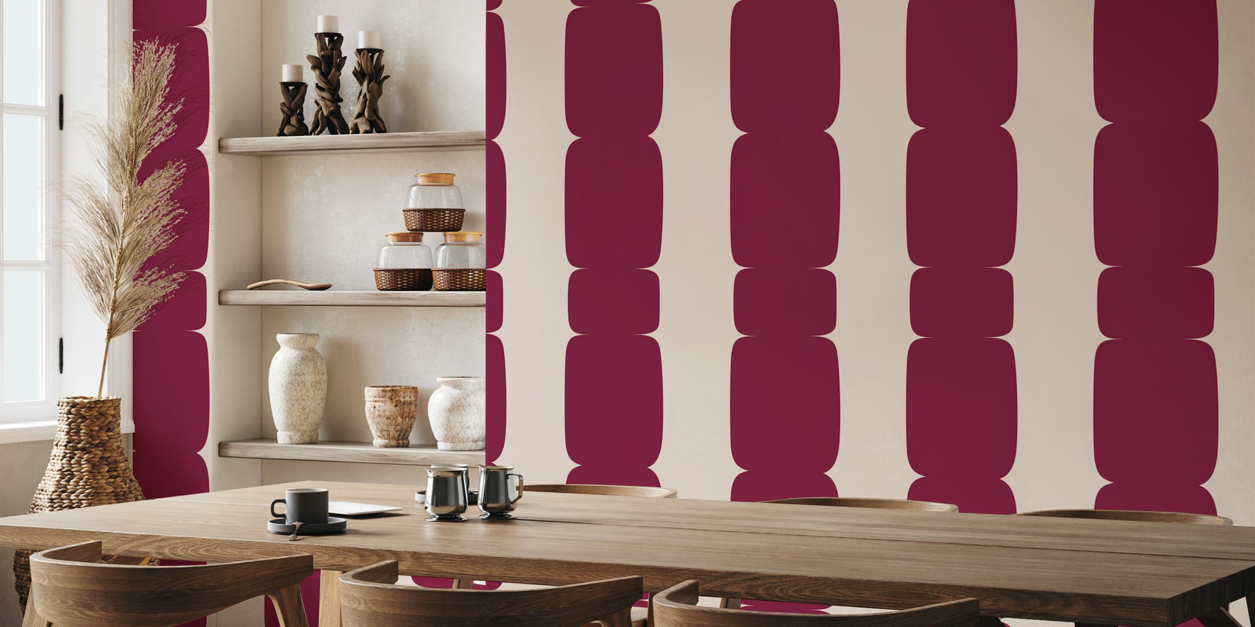 Burgundy geometric shapes on cream background wallpaper
