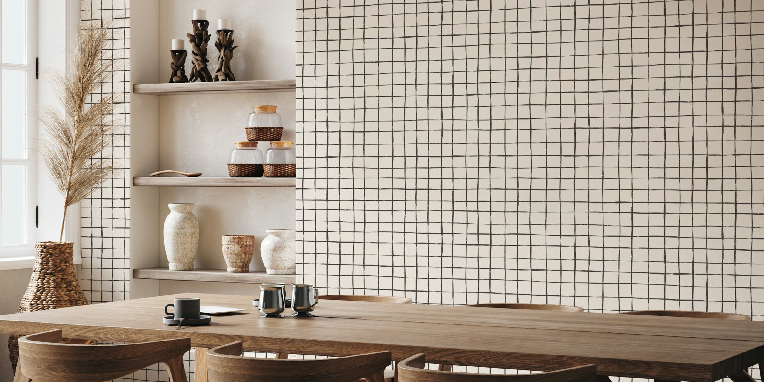 Black and white grid pattern wallpaper
