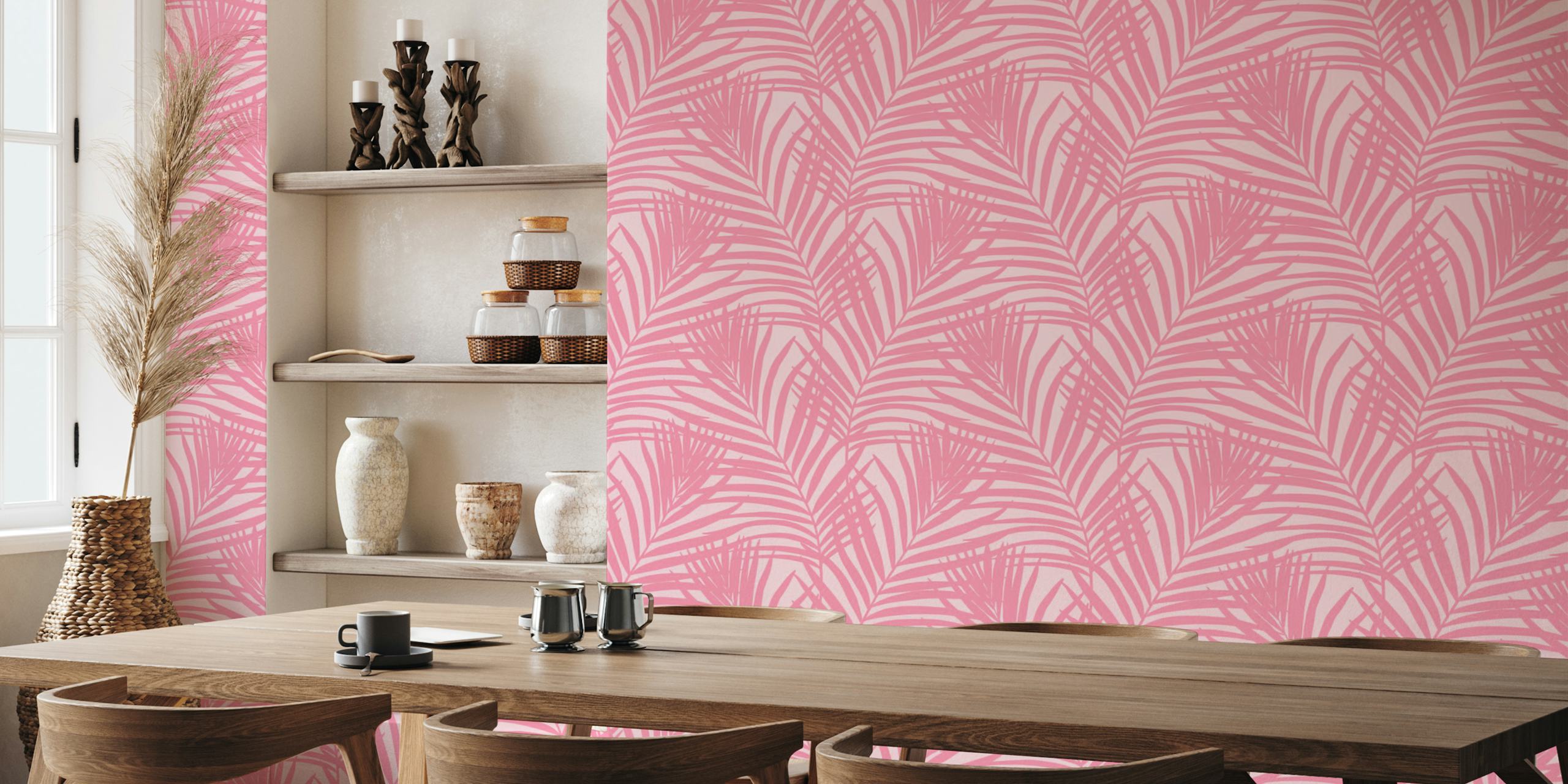 Coastal Palm Leaves - Pinks 1 ταπετσαρία σε ένα δωμάτιο