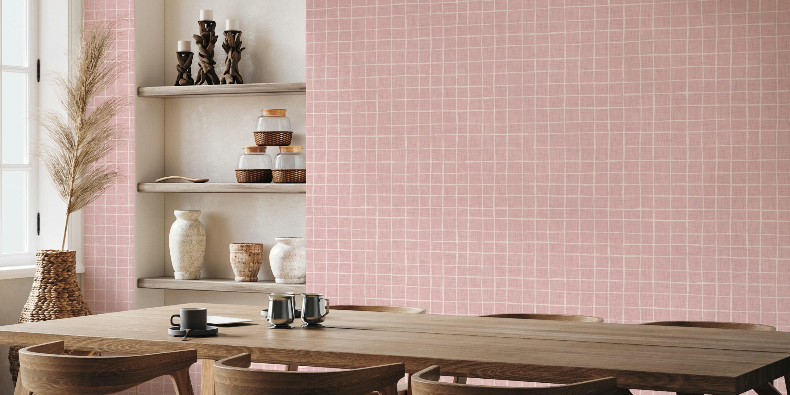 Pink grid pattern with white lines wallpaper