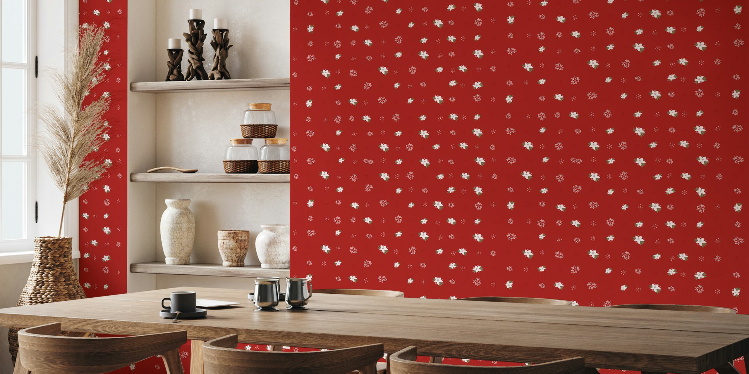 Christmas Flowers Pattern wallpaper in a room