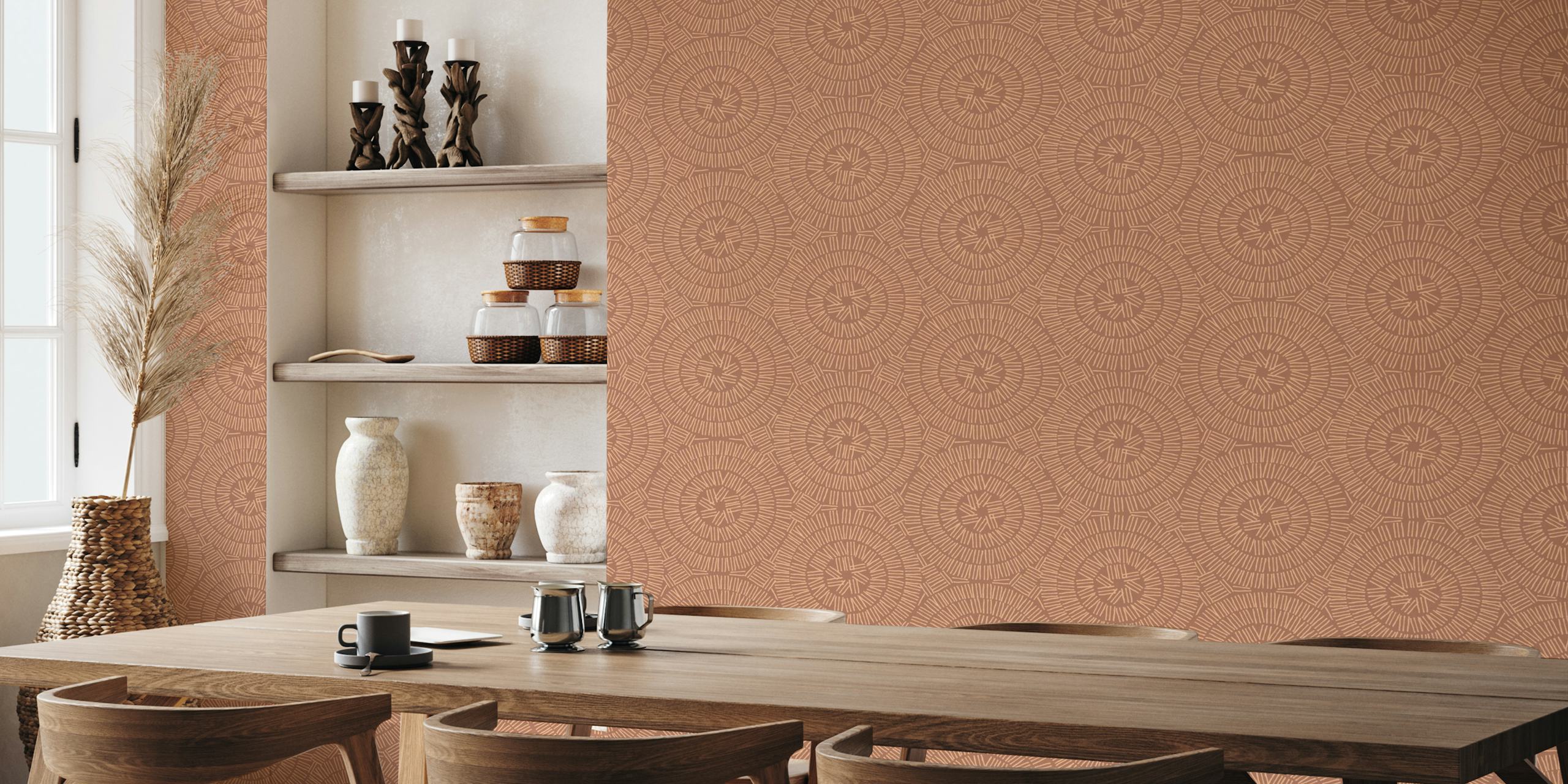 Papel pintado Boho Line Circles Rustic Shapes en una habitación
