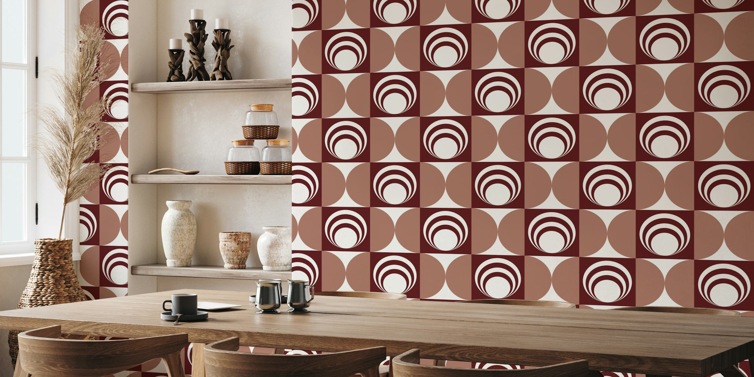Brown Circle Harmony wallpaper in room setting