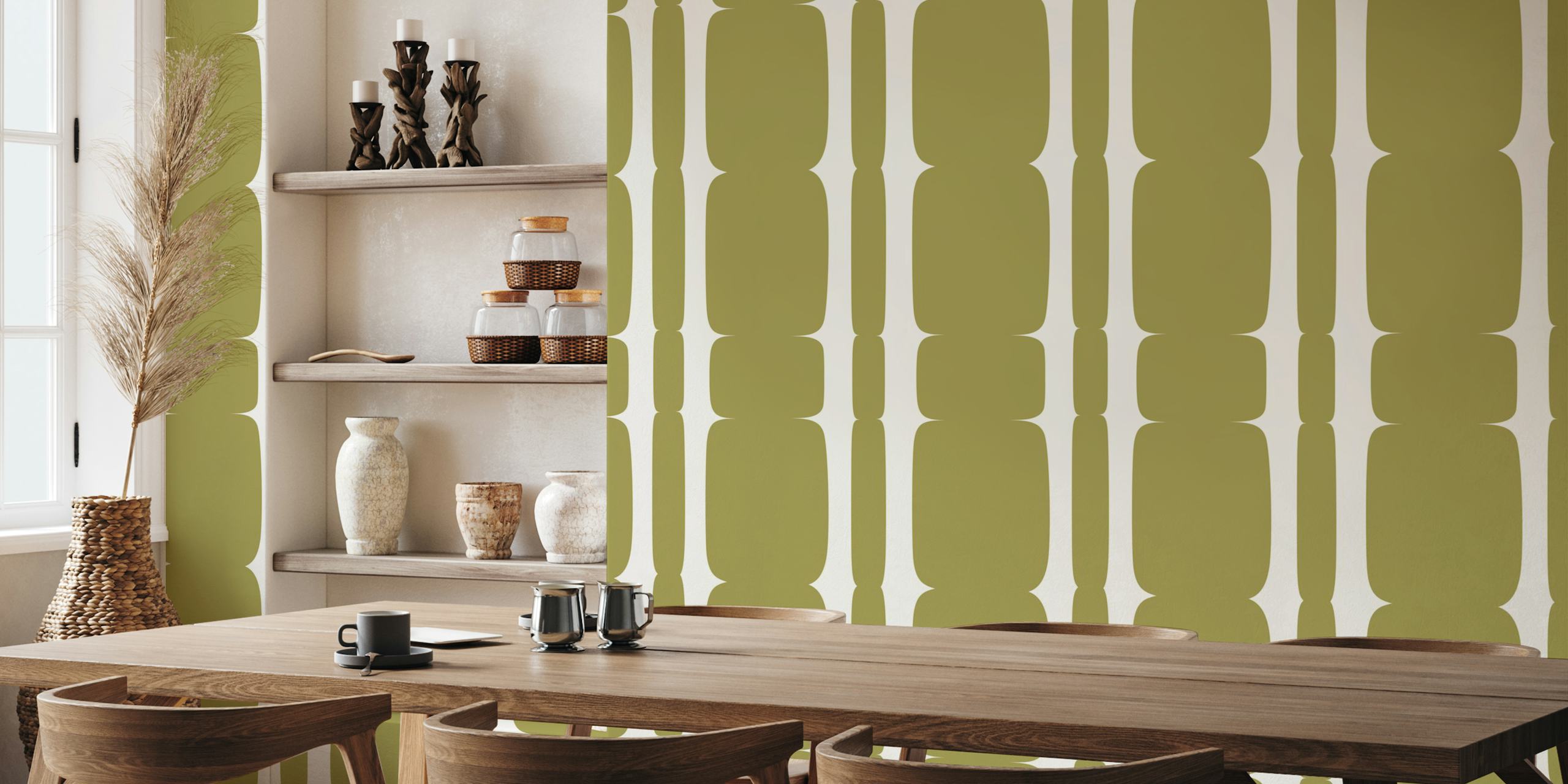 Olive Retro Stripes -tapetti käytetty huoneessa