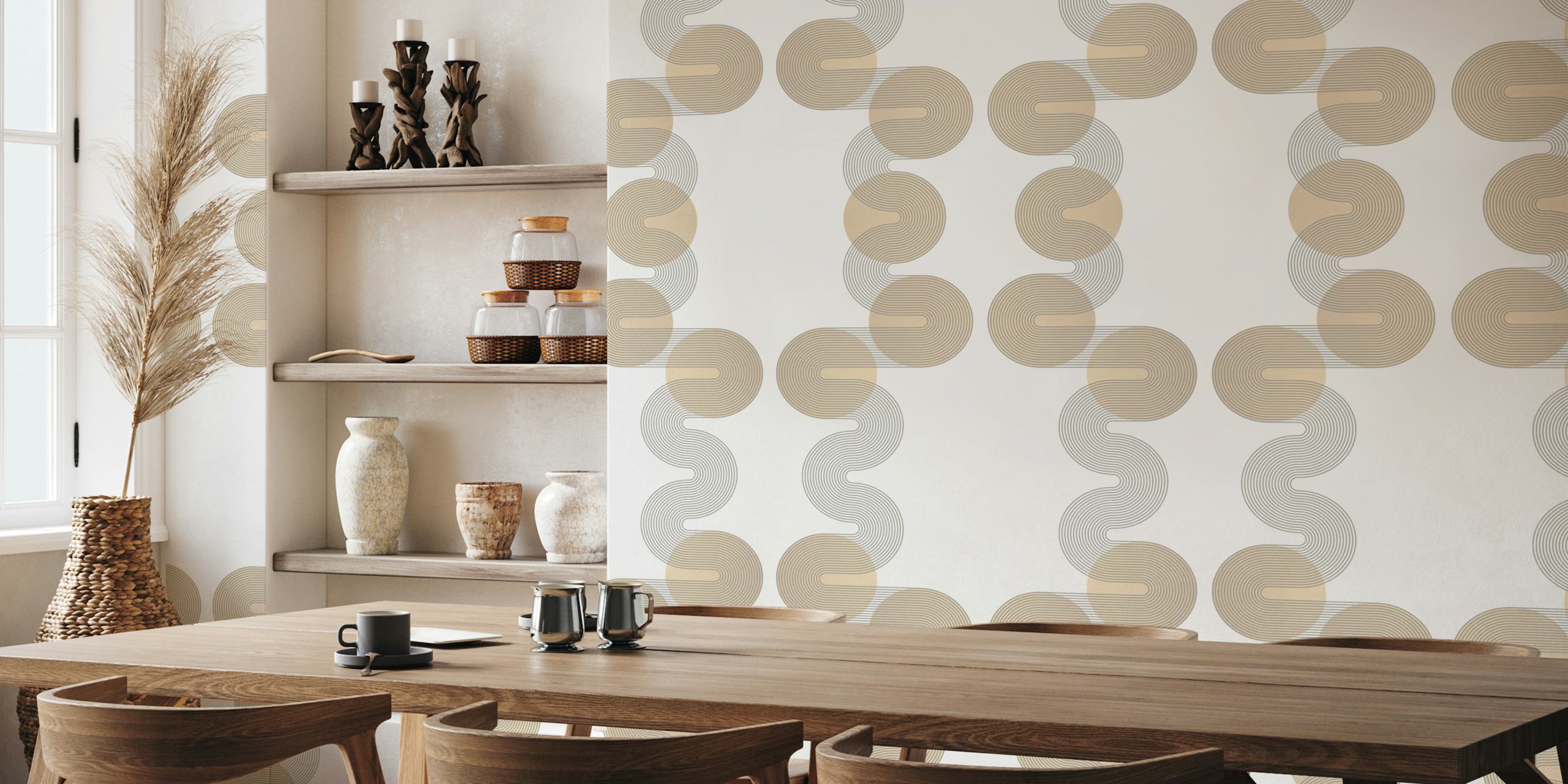 Papel tapiz Mid Century Circle Waves en una habitación